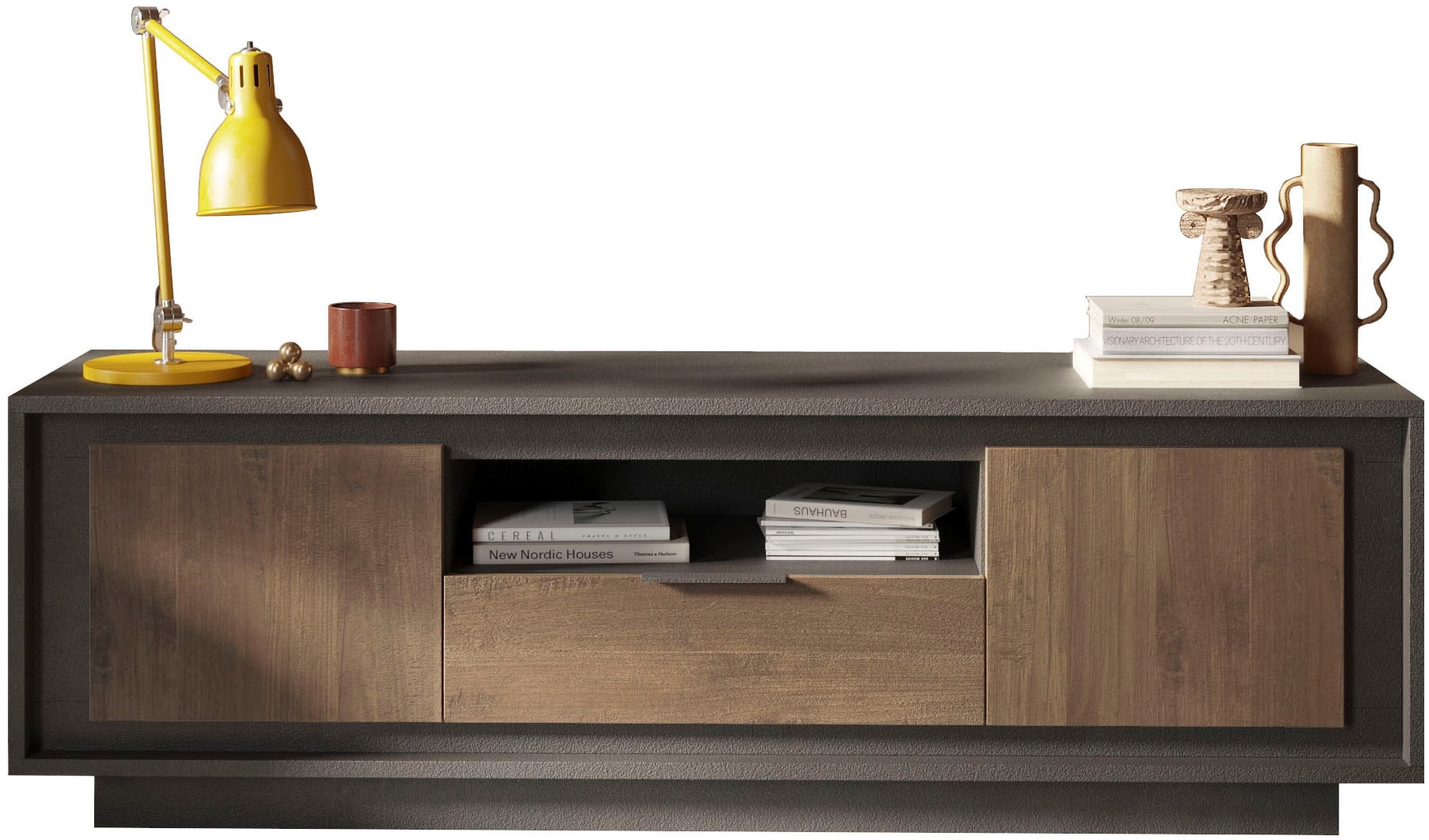 Home affaire Lowboard "Sky, B/T 180/50 cm, TV-Schrank/Medienboard, 2 Türen, 1 Schubkasten" Softclosing, Korpus & Front 22 mm stark, Rahmen-Optik, Metallgriff