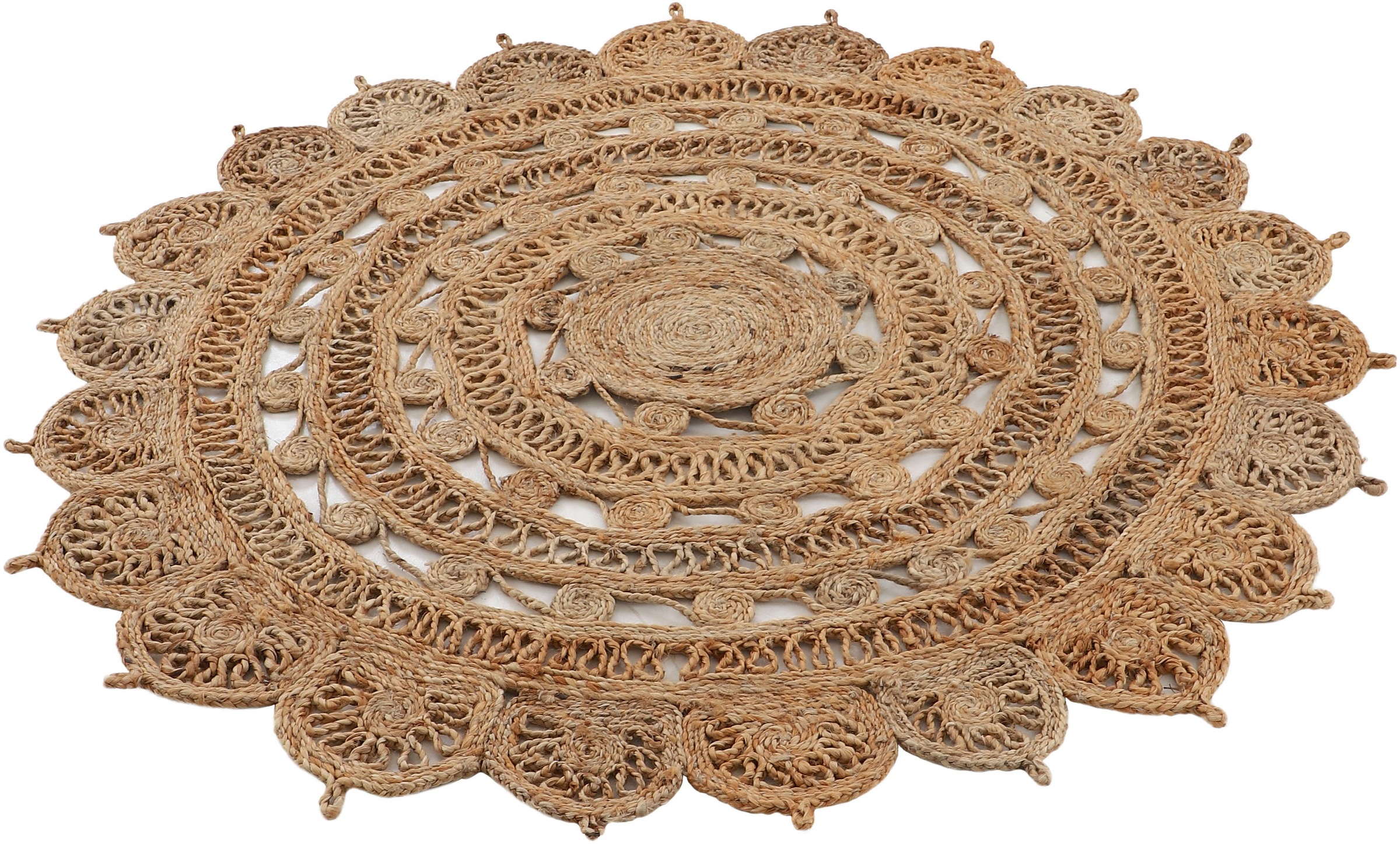 carpetfine Teppich "Cate Juteteppich Naturfaser" rund 5 mm Höhe 100 % geflochtene Jute, beidseitig nutzbar