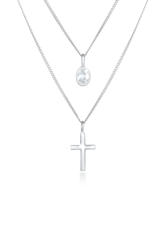 Gliederkette »Layer Zirkonia Kreuz Glaube 925 Silber«