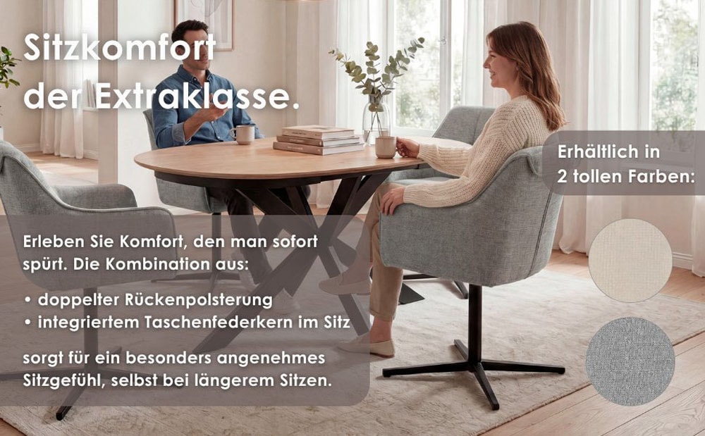 byLIVING Esszimmerstuhl »MEXICO« (Set) 2 Stk.360° drehbar, Taschenfederkern, Doppelte Aufpolsterung im Rücken