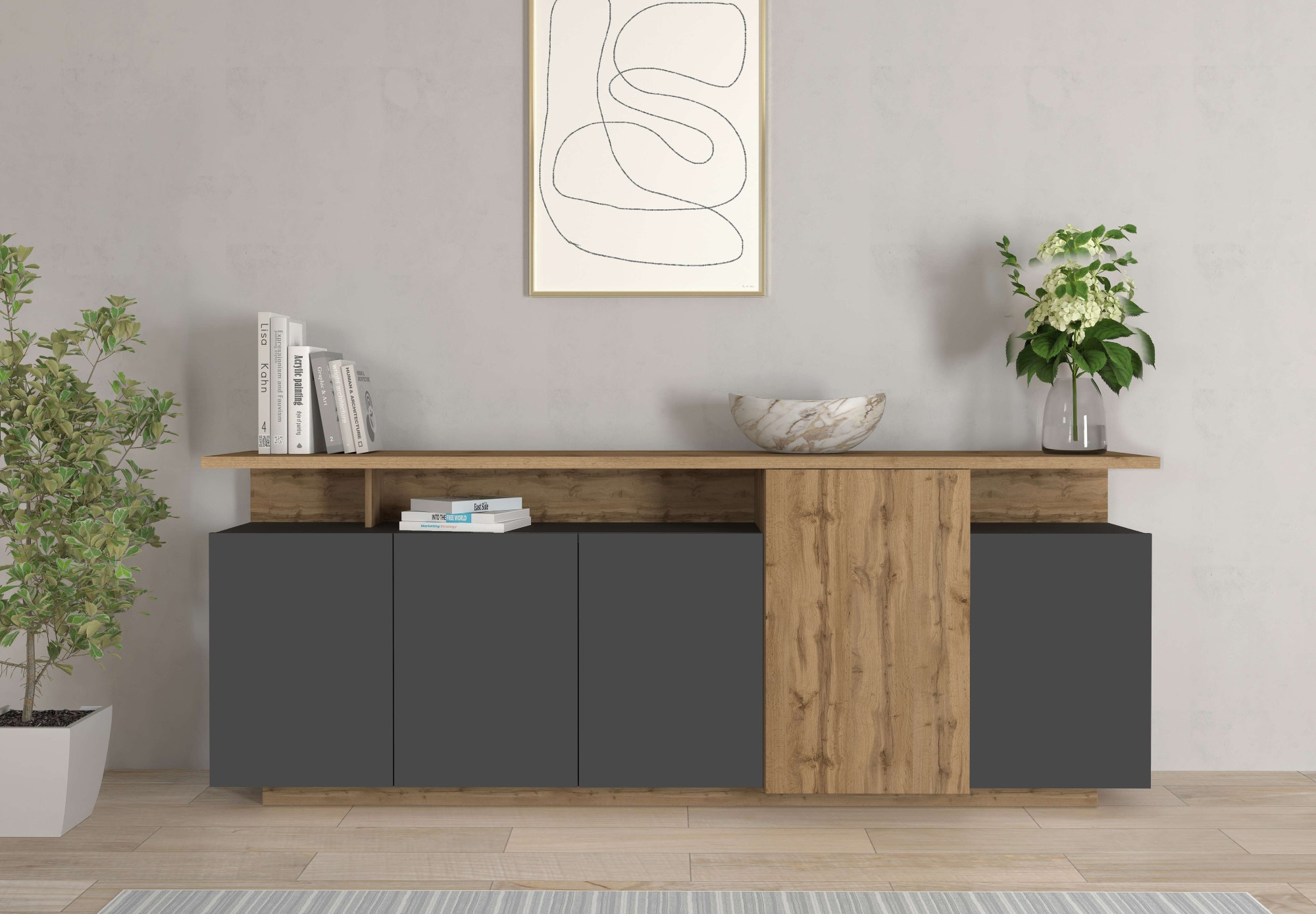 OTTO home Sideboard "Sideboard ETHOS, Kommode, Schrank, Kredenz" 1 Stk. tlg. Mit 5 Drehtüren, 8 Innenfächern und 2 Außenfächern, B.210 cm