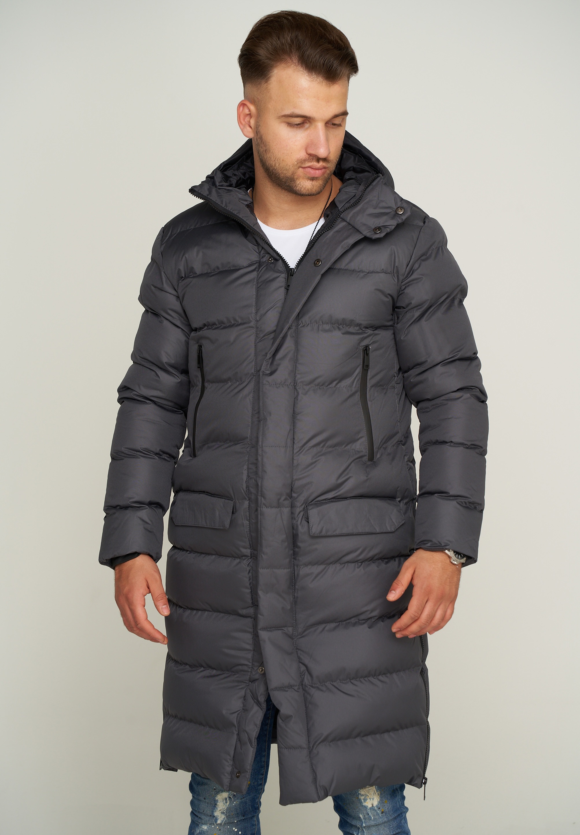 SOULSTAR Parka »Winterjacke als Langer Steppmantel - Winterparka« mit Kapuze Herren warmer Wintermantel Steppjacke Pufferjacke
