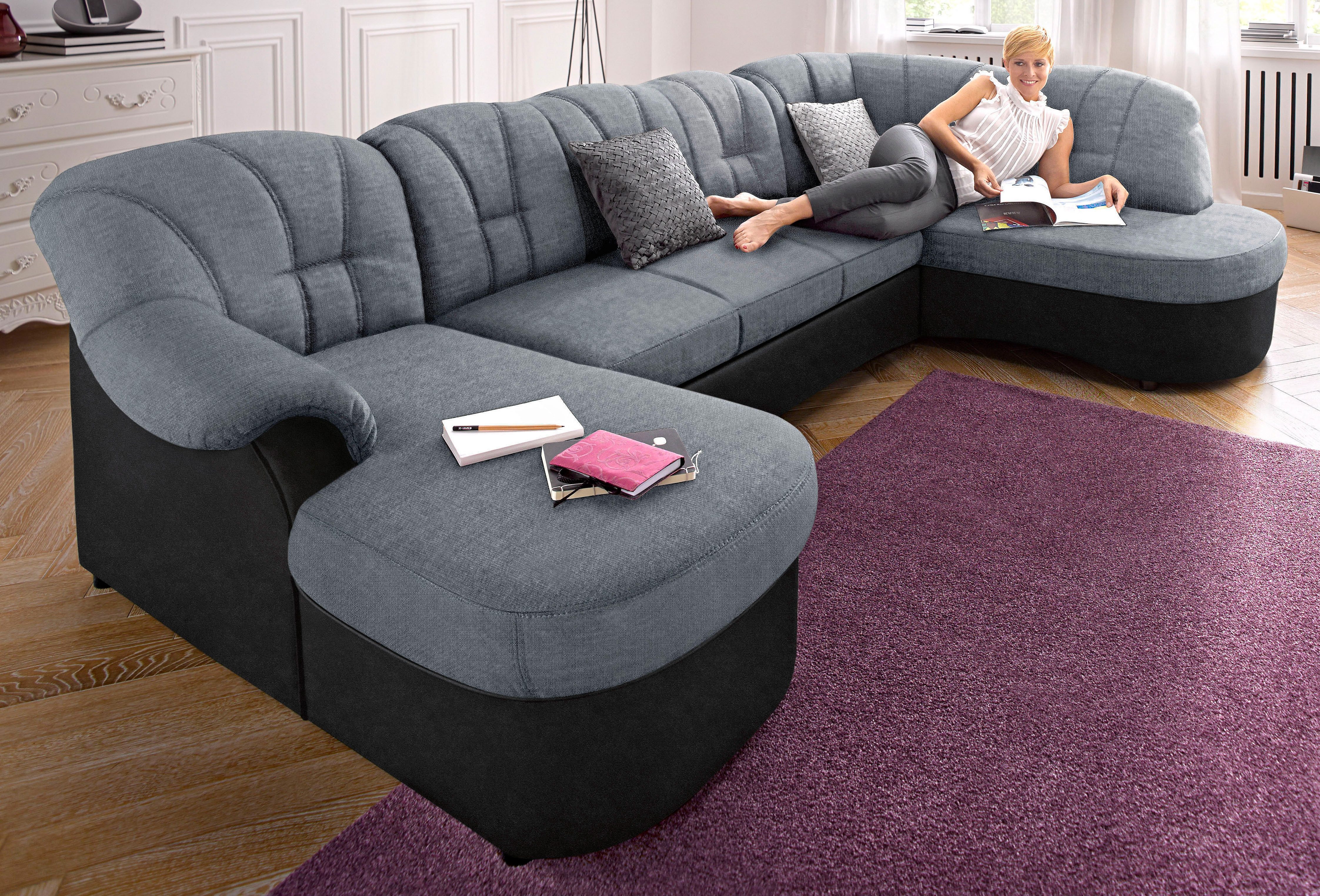 DOMO collection Wohnlandschaft "FLORES 293x180x86 cm, hochwertig, komfortabel, U-Form" wahlw. mit Bettfunktion, wahlw. mit Federkern, Unser Dauertiefpreis
