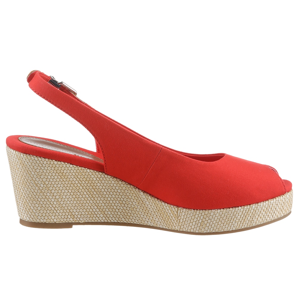 Tommy Hilfiger Sandalette »ICONIC ELBA SLING BACK WEDGE«, Sommerschuh, Sandale, Keilabsatz, mit Jutebesatz