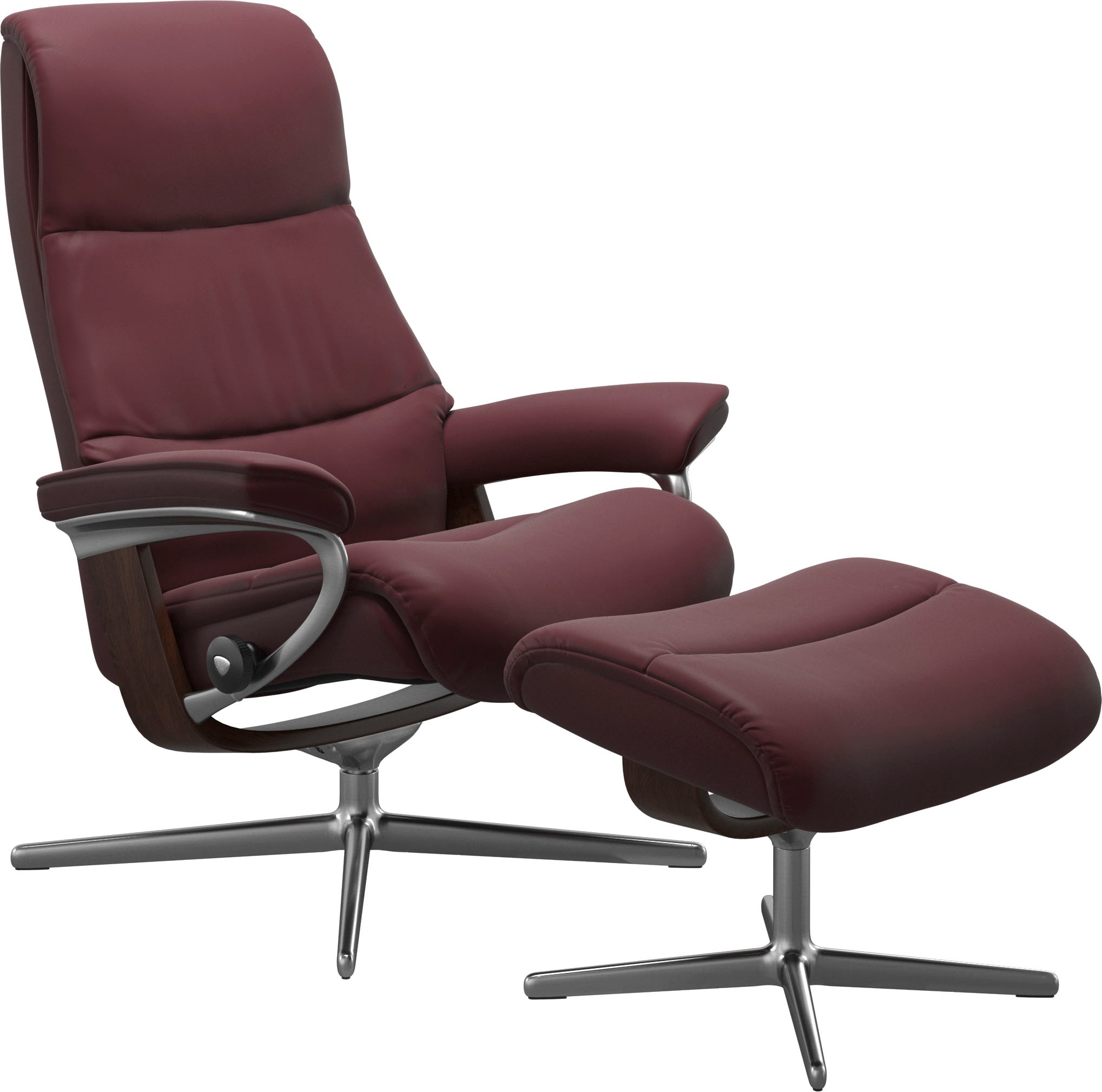 Stressless® Relaxsessel »View«, (Set, Relaxsessel mit Hocker), mit Hocker, mit Cross Base, Größe S, M & L, Holzakzent Braun