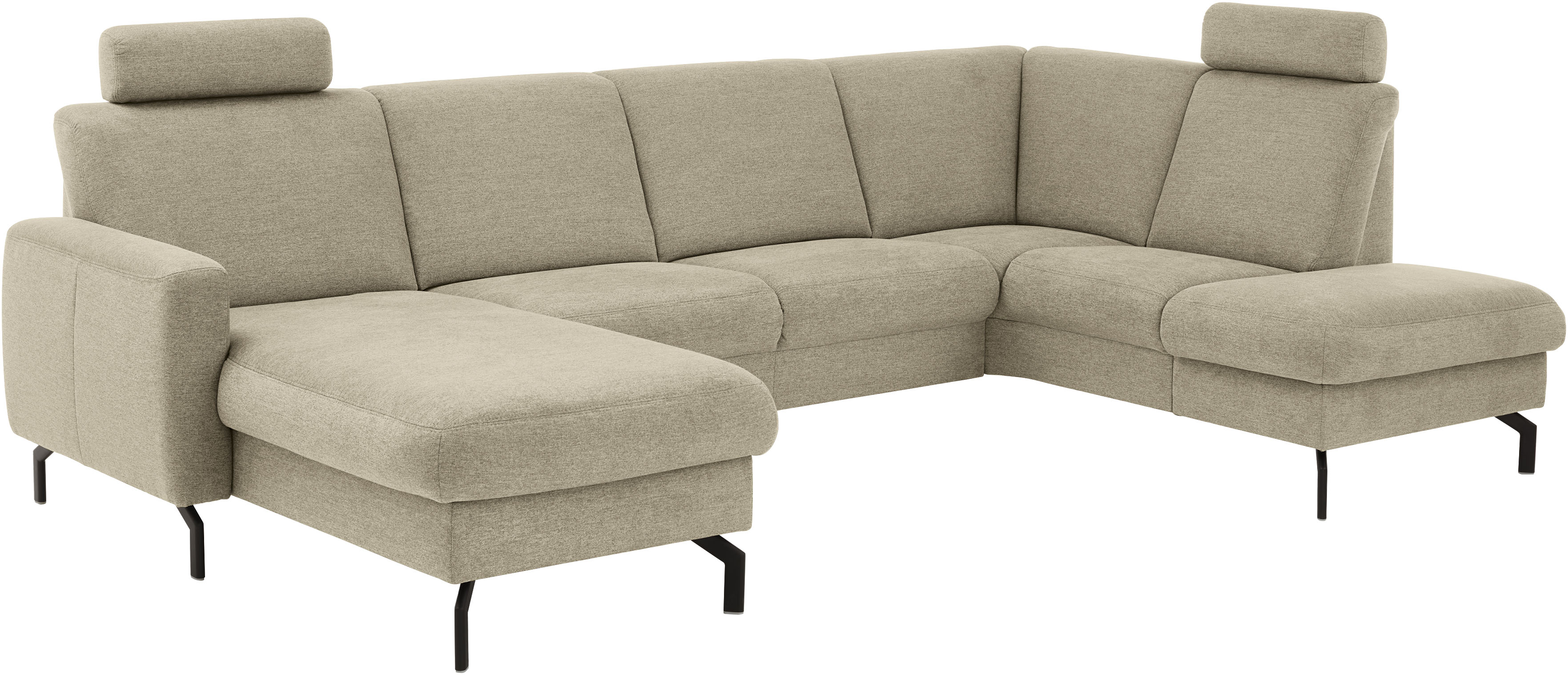 Die PlanBar Wohnlandschaft "PP-PF25099, U-Form, Breite 307cm" Wahlweise mit Kopfstützen, Stauraum und motorischer Vorziehbank
