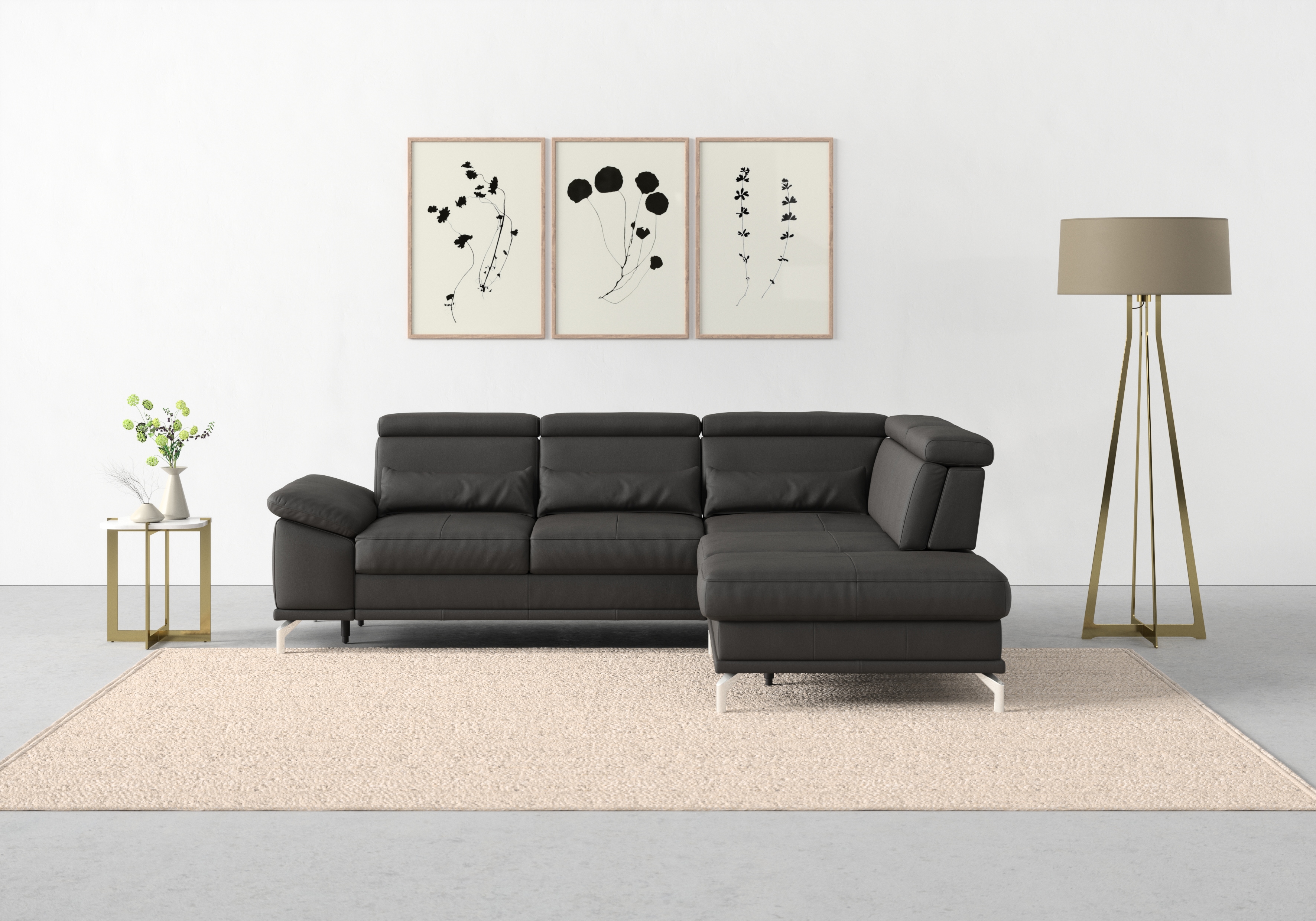 sit&more Ecksofa "Cabrio L-Form, B: 274 cm, mit Sitztiefen-, Arm- & Kopfteilverstellung" 3 Nierenkissen, Federkern, optional Schlaffunktion und Stauraum