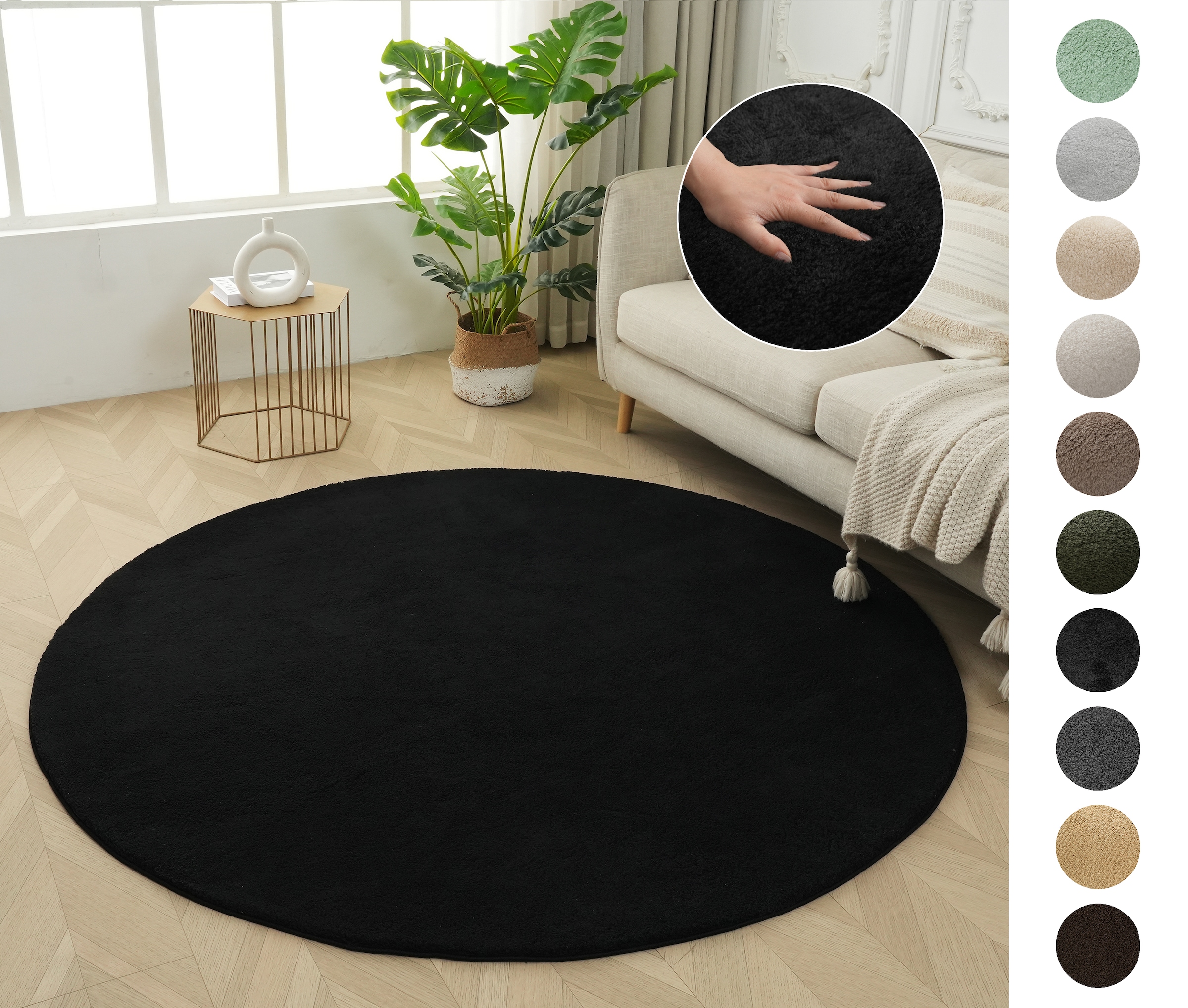 OTTO home Teppich »Cali« rund 16 mm Höhe Uni-Farben, kuschelig, & weich, waschbar, Wohnzimmer, Schlafzimmer