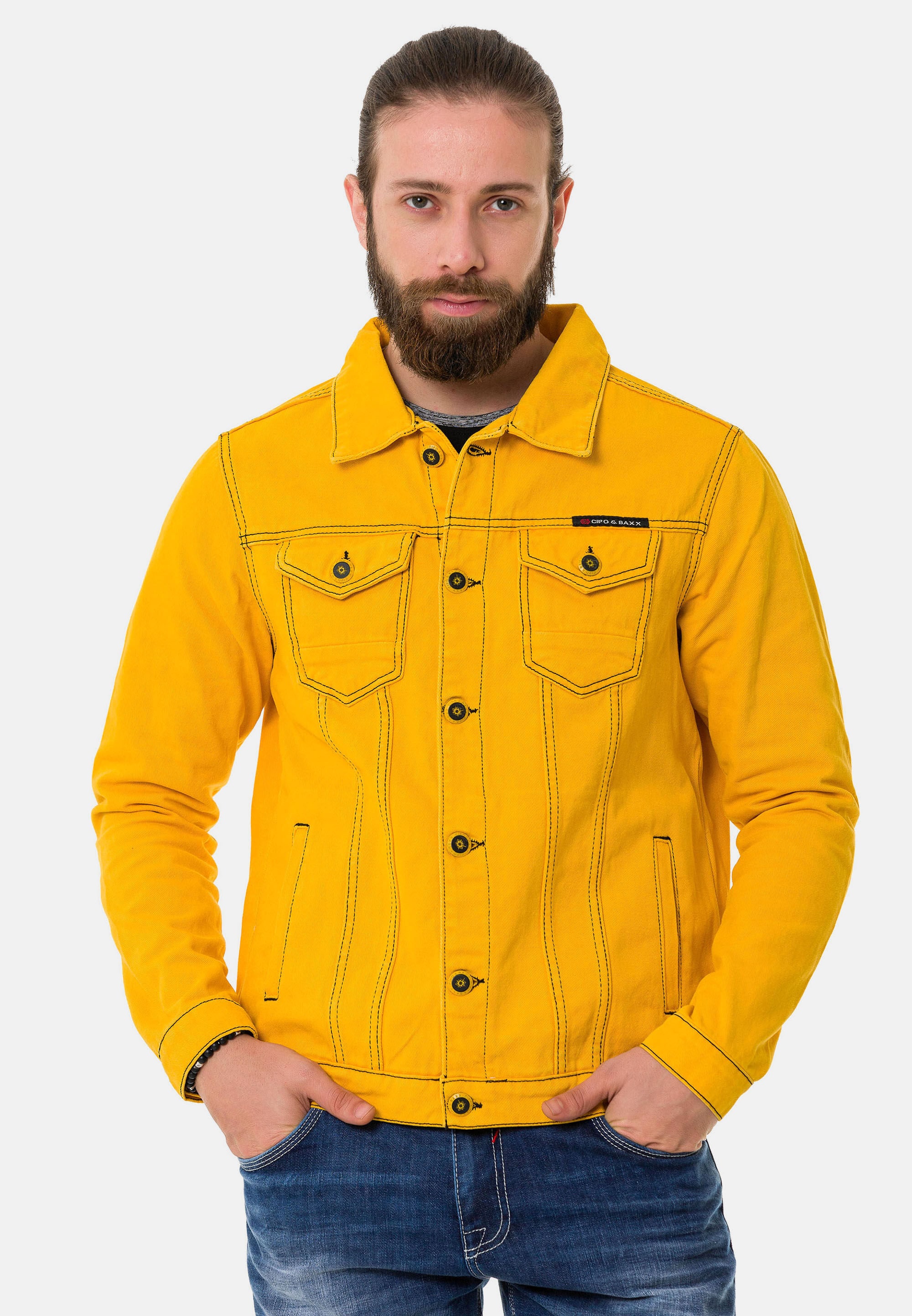 Cipo & Baxx Jeansjacke "CJ289" ohne Kapuze mit Knopfleiste