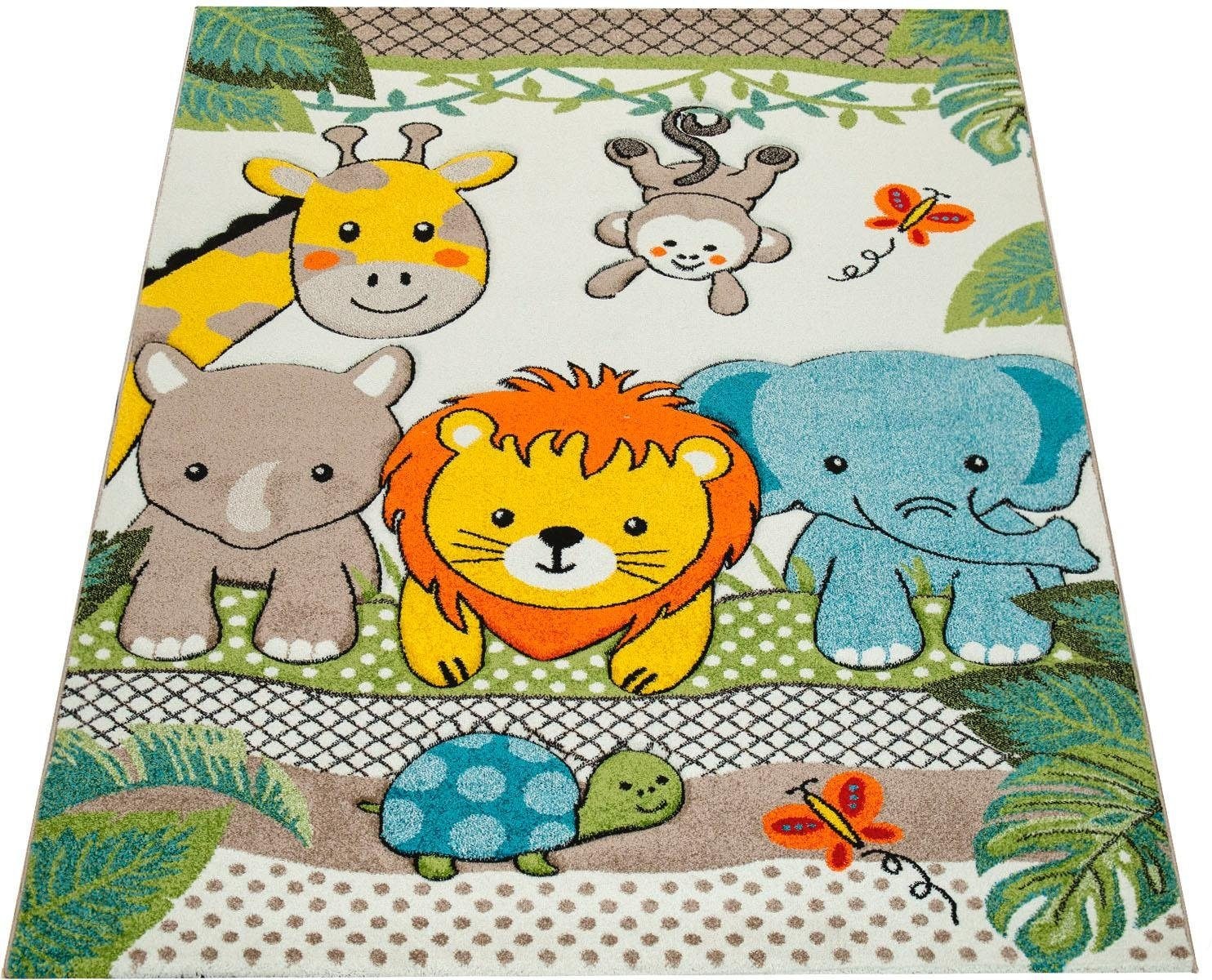 Paco Home Kinderteppich »Diamond 634«, rechteckig, 3D-Kinder Design, Motiv Zootiere, Kinderzimmer