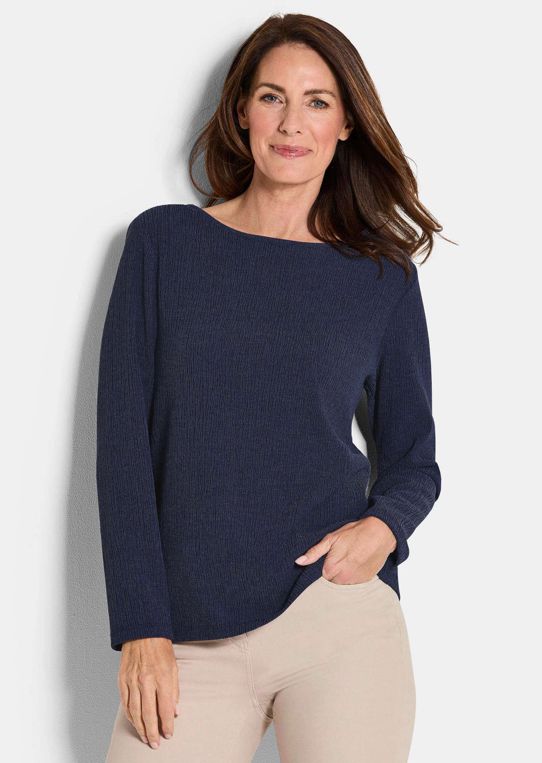 Thumbnail - GOLDNER Langarmshirt "Kurzgröße Langarm Melange Jersey-Oberteil" U-Boot-Ausschnitt