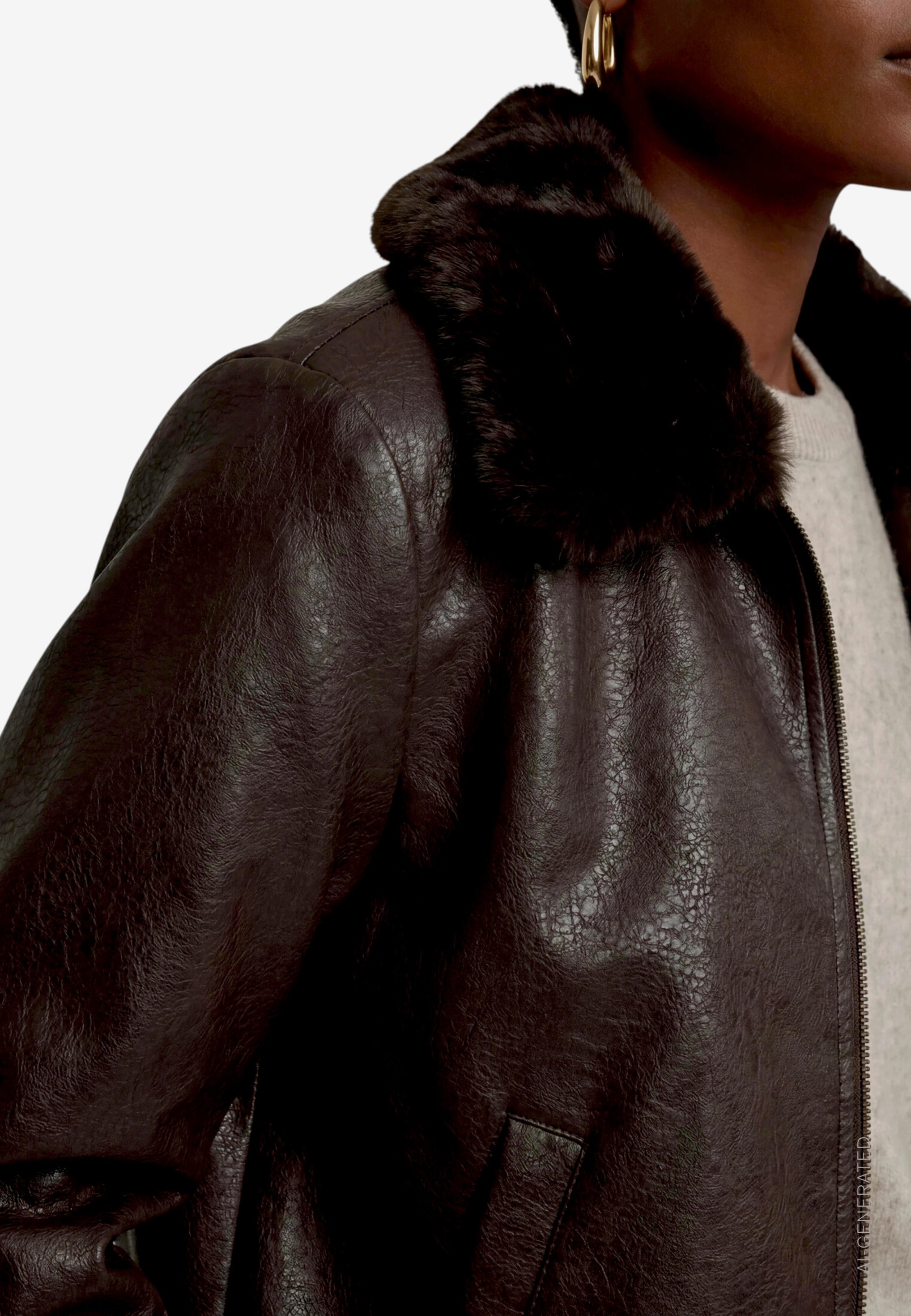 Zero Lederimitatjacke ohne Kapuze Kunstlederjacke mit Kragen in Felloptik