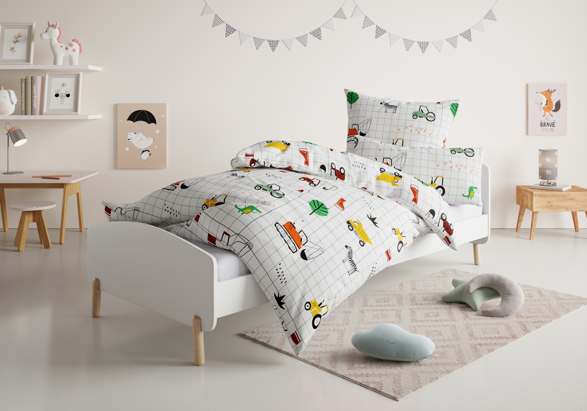 Lüttenhütt Kinderbettwäsche "CUDDLEE", in vielen Designs: Dino,Einhorn,Weltraum,Baustelle,Herz,Trecker,Safari