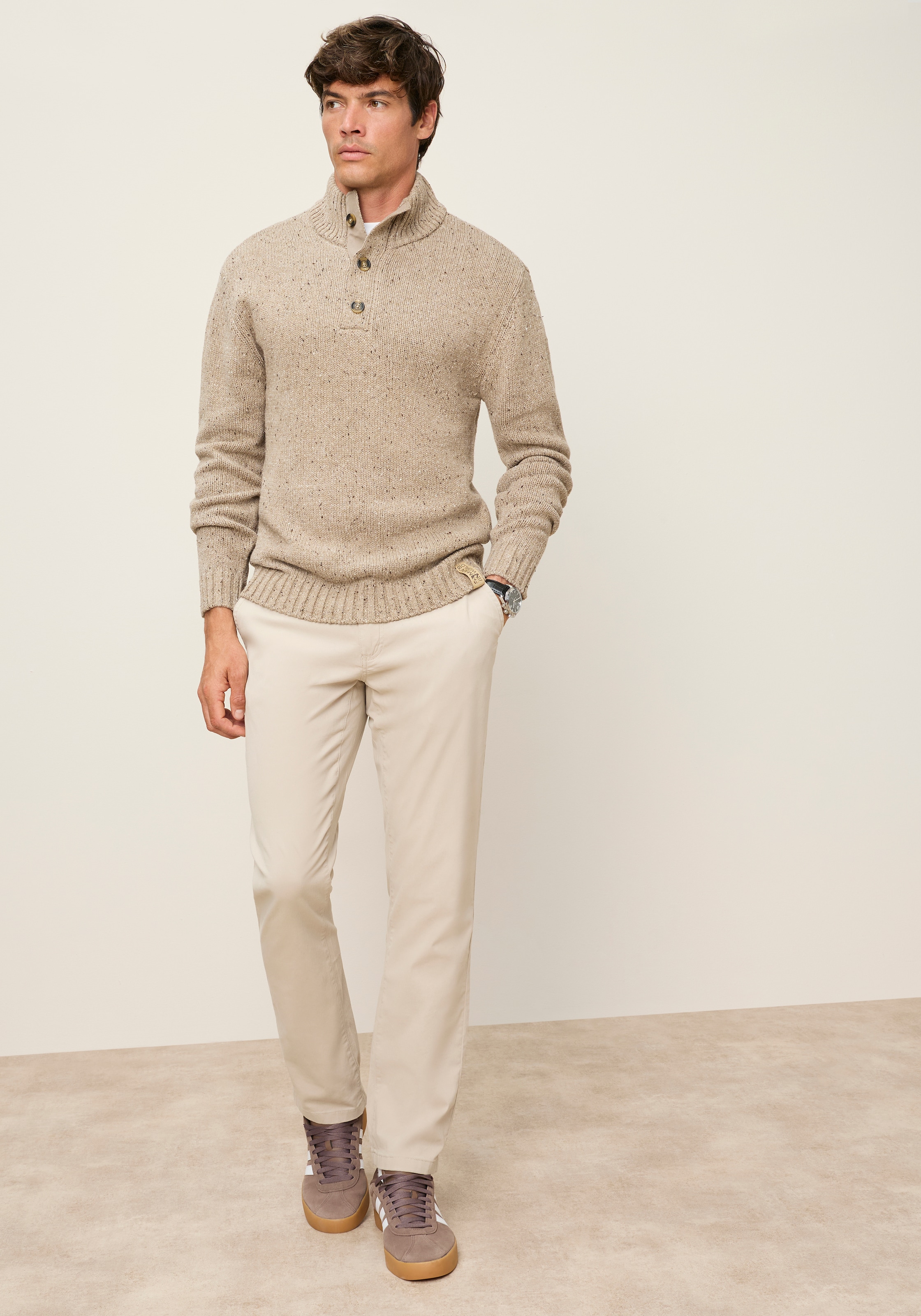 Man's World Troyer »Neue Kollektion! Melange Garn mit farbigen Akzenten« mit Langarm, aus Strick mit Baumwolle, Regular Fit