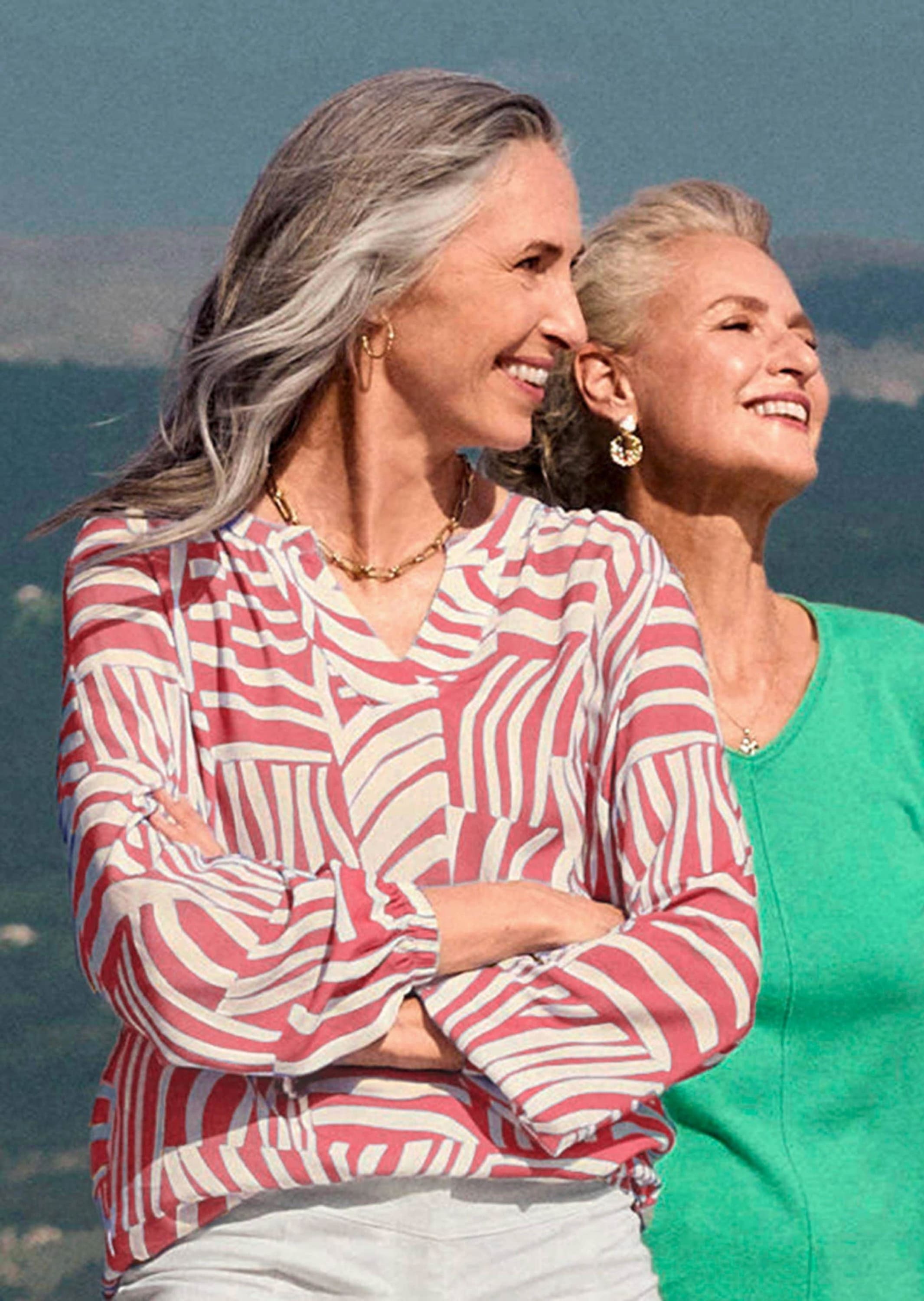 GOLDNER Schlupfbluse »Grafische Viskosebluse mit Schlitz« Gummibündchen am Armabschluss