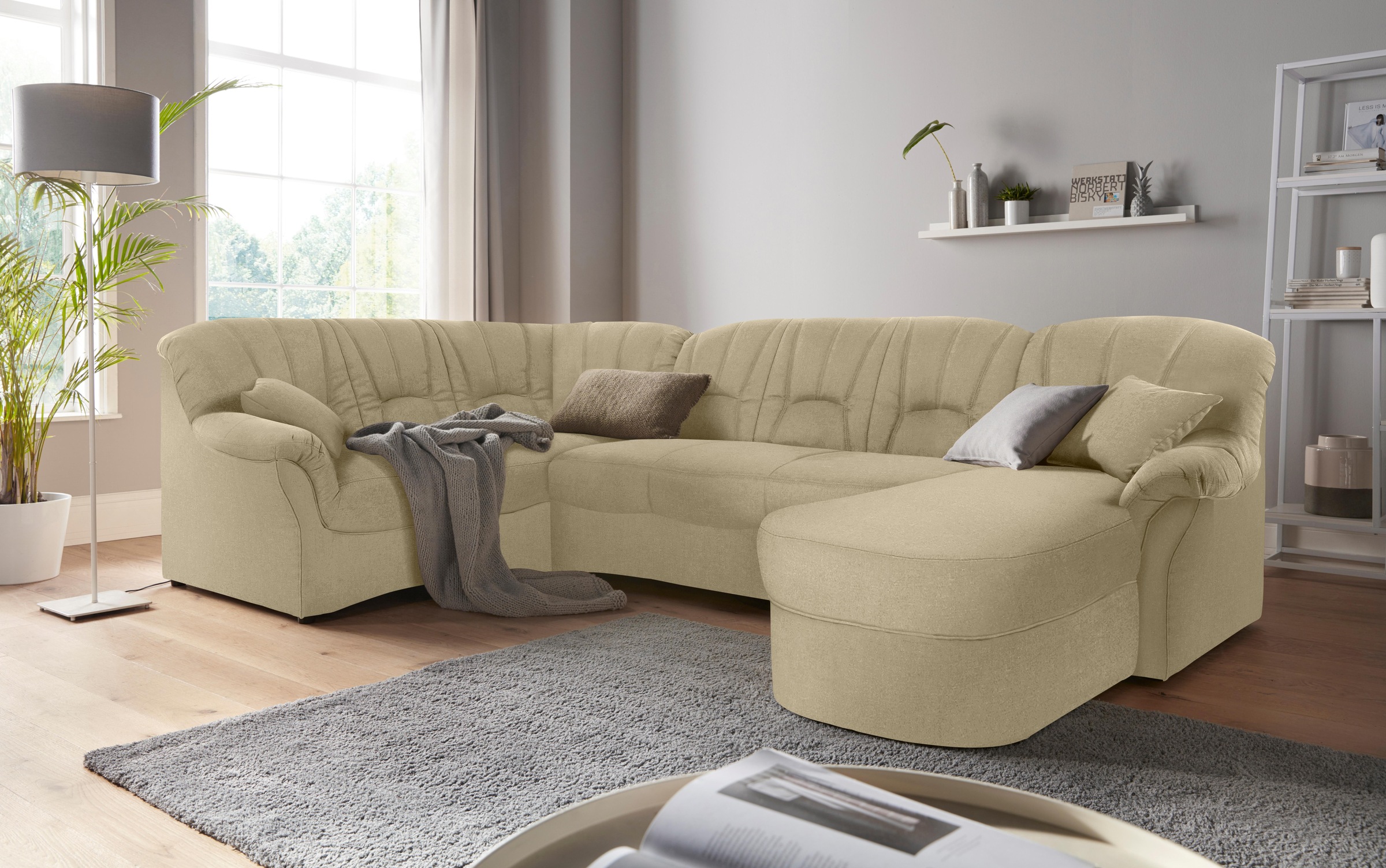 DOMO collection Wohnlandschaft »Bahia mit viel Platz, zeitloses Design, U-Form«, wahlweise mit Bettfunktion