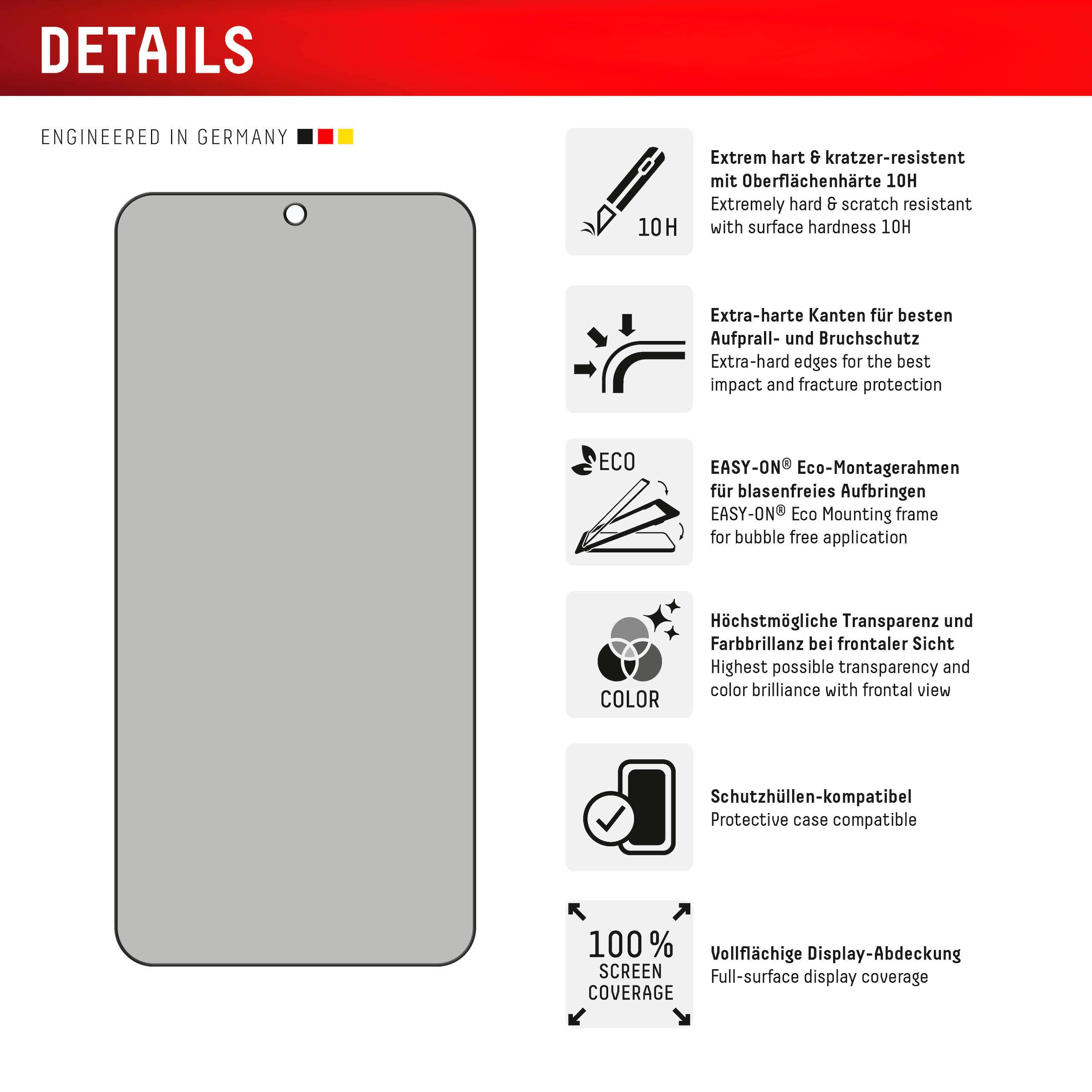 Displex Displayschutzglas »Privacy Glass«, für Samsung Galaxy S24-Samsung Galaxy S25, Blickschutz Displayschutzfolie Displayschutz kratzer-resistent 10H