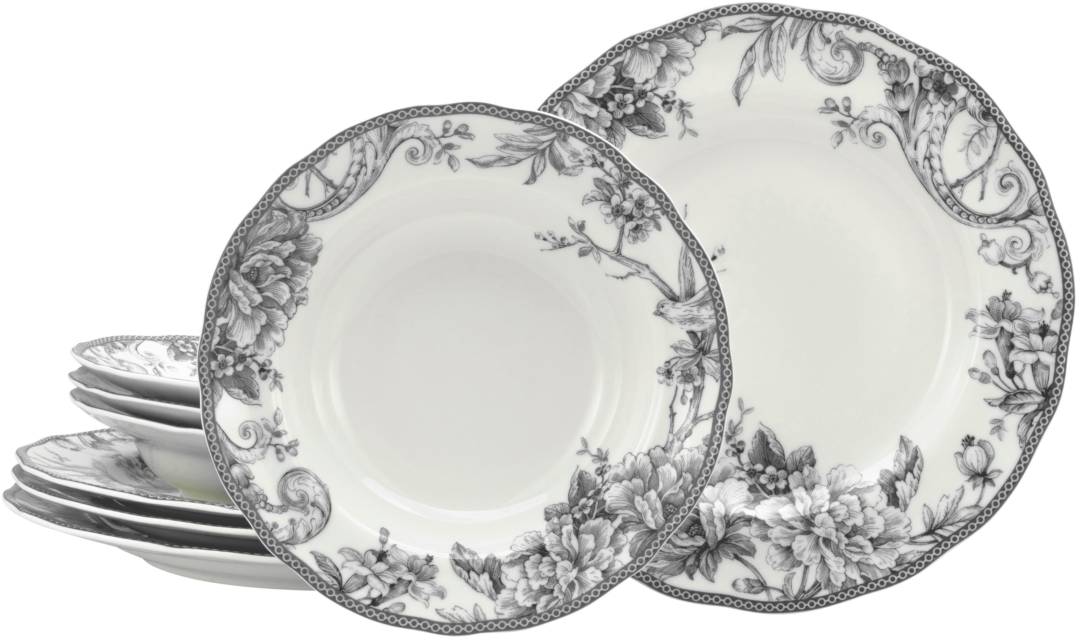CreaTable Tafelservice "Adelaide, Service 8-tlg." Teller Set, Nostalgischer Vintage Dekor, Elegante Form