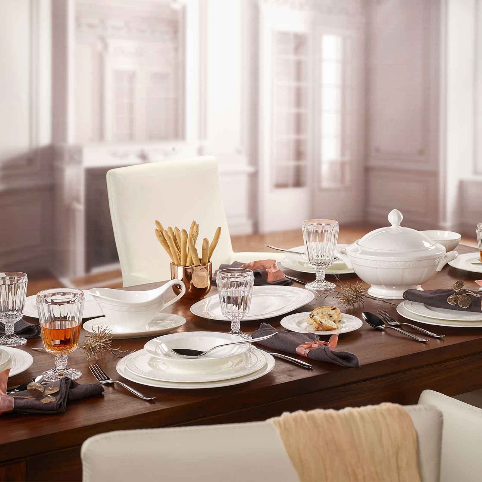Villeroy & Boch Geschirr-Set »Kombiservice Gray Pearl 30er Set weiß« Spülmaschinengeeignet, Mikrowellengeeignet