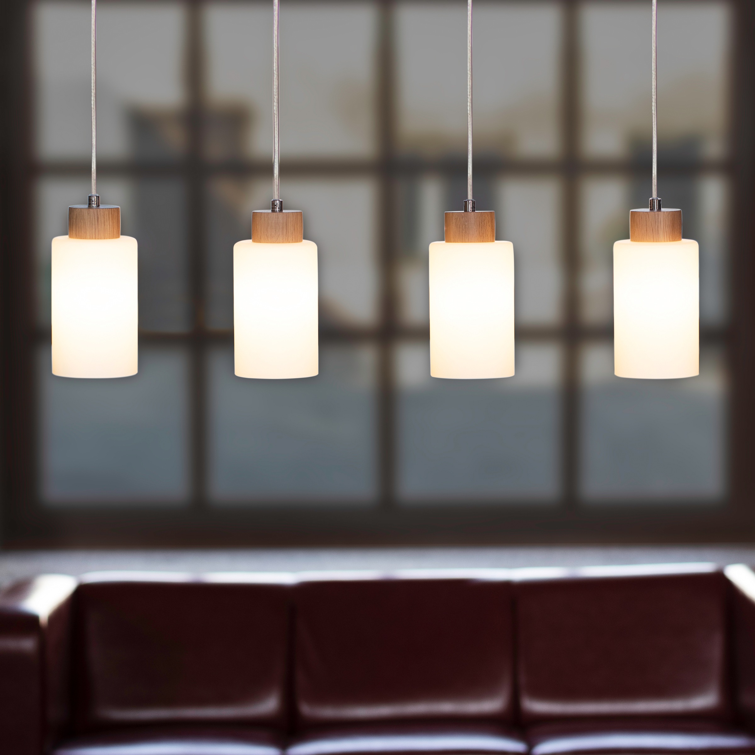 SPOT Light Pendelleuchte »BOSCO WOOD«, 4 flammig, Leuchtmittel E27 | ohne Leuchtmittel, Hängeleuchte, Naturprodukt aus Eichenholz, Nachhaltig, Schirm aus Glas
