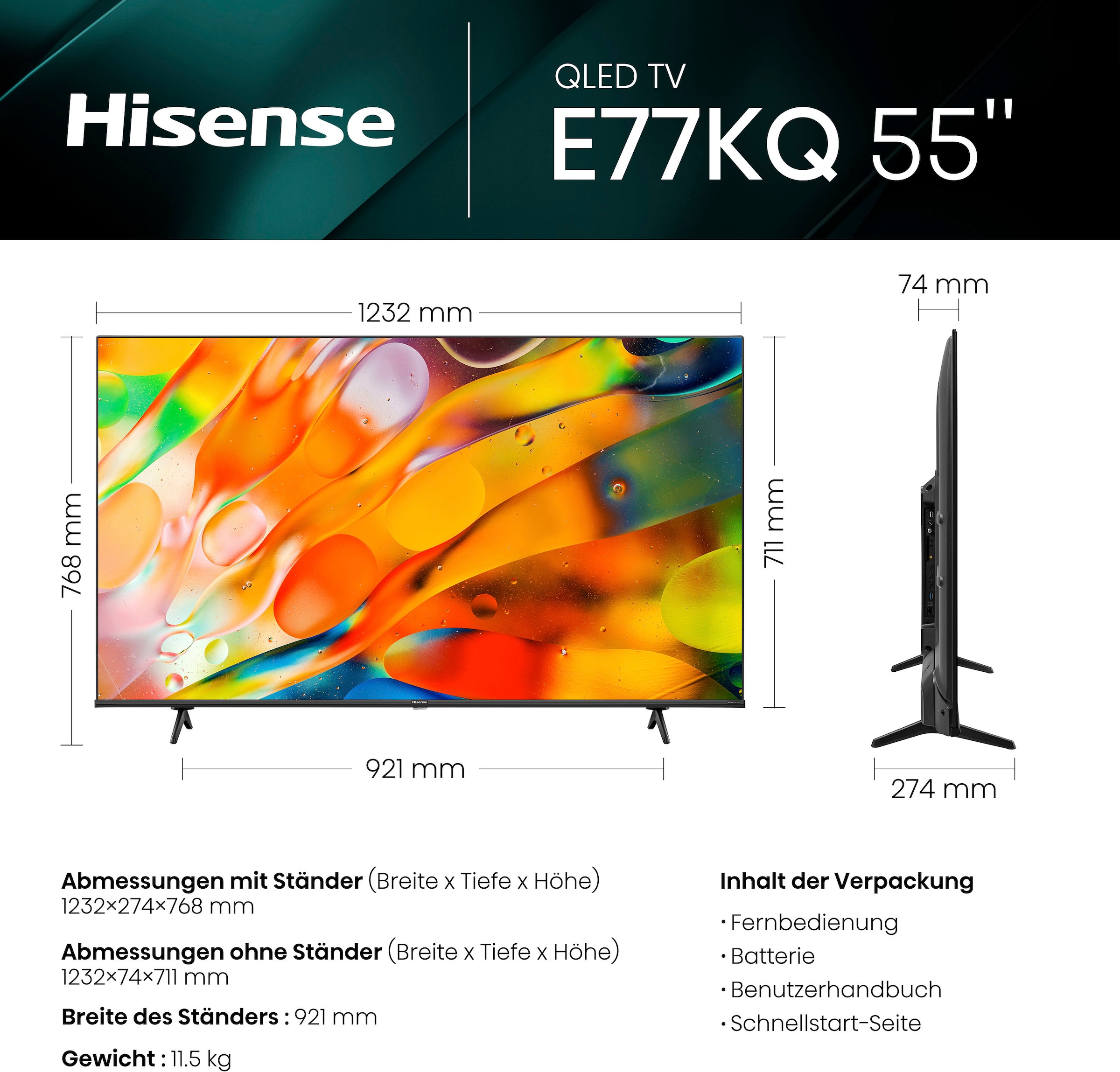Hisense QLED-Fernseher »55E7KQ«, 139 cm/55 Zoll, 4K Ultra HD, Smart-TV |  BAUR