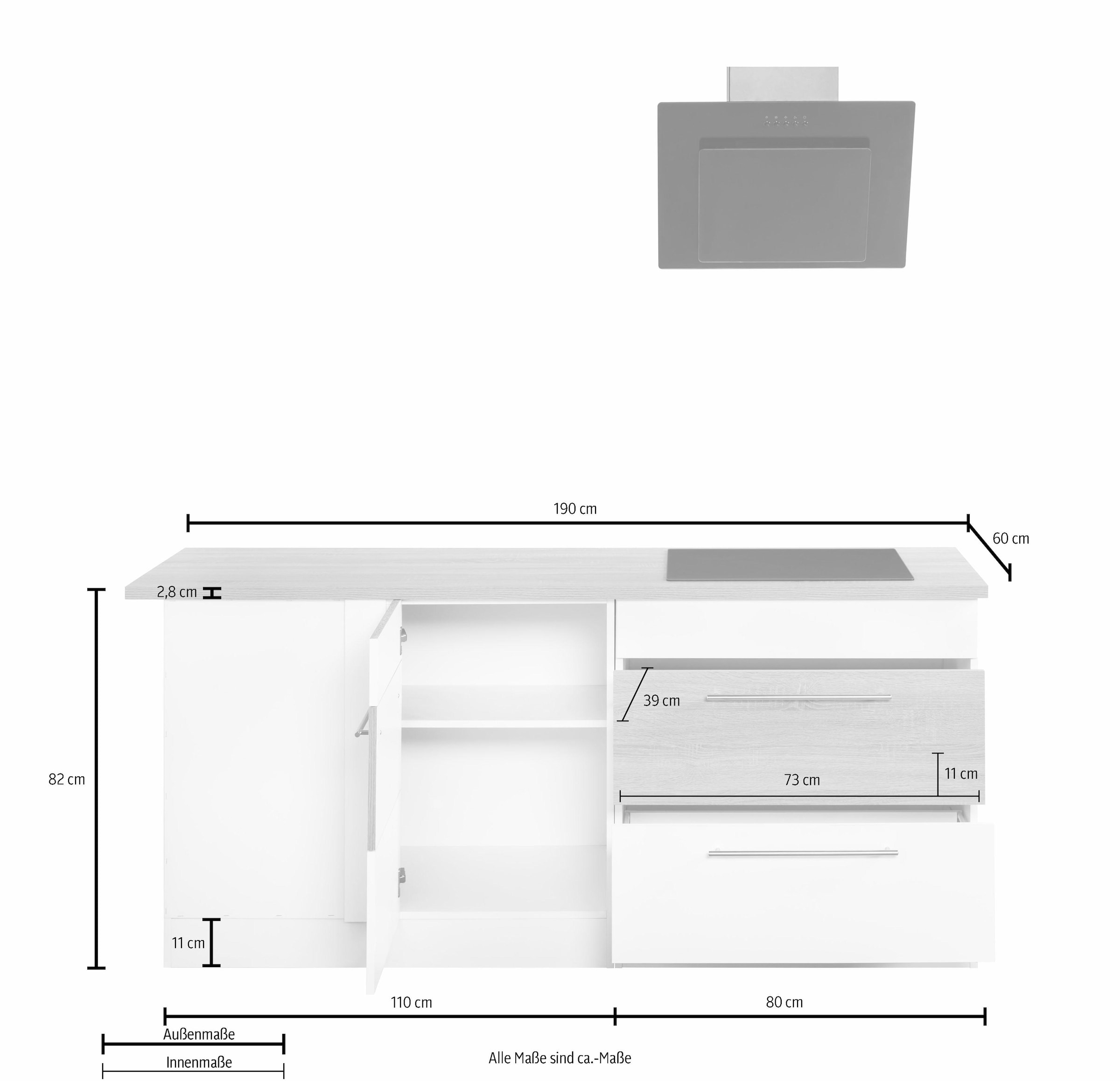 HELD MÖBEL Winkelküche »Trient«, Stellbreite 230x190 cm, wahlweise mit E-Geräten, mit Arbeitsplatte
