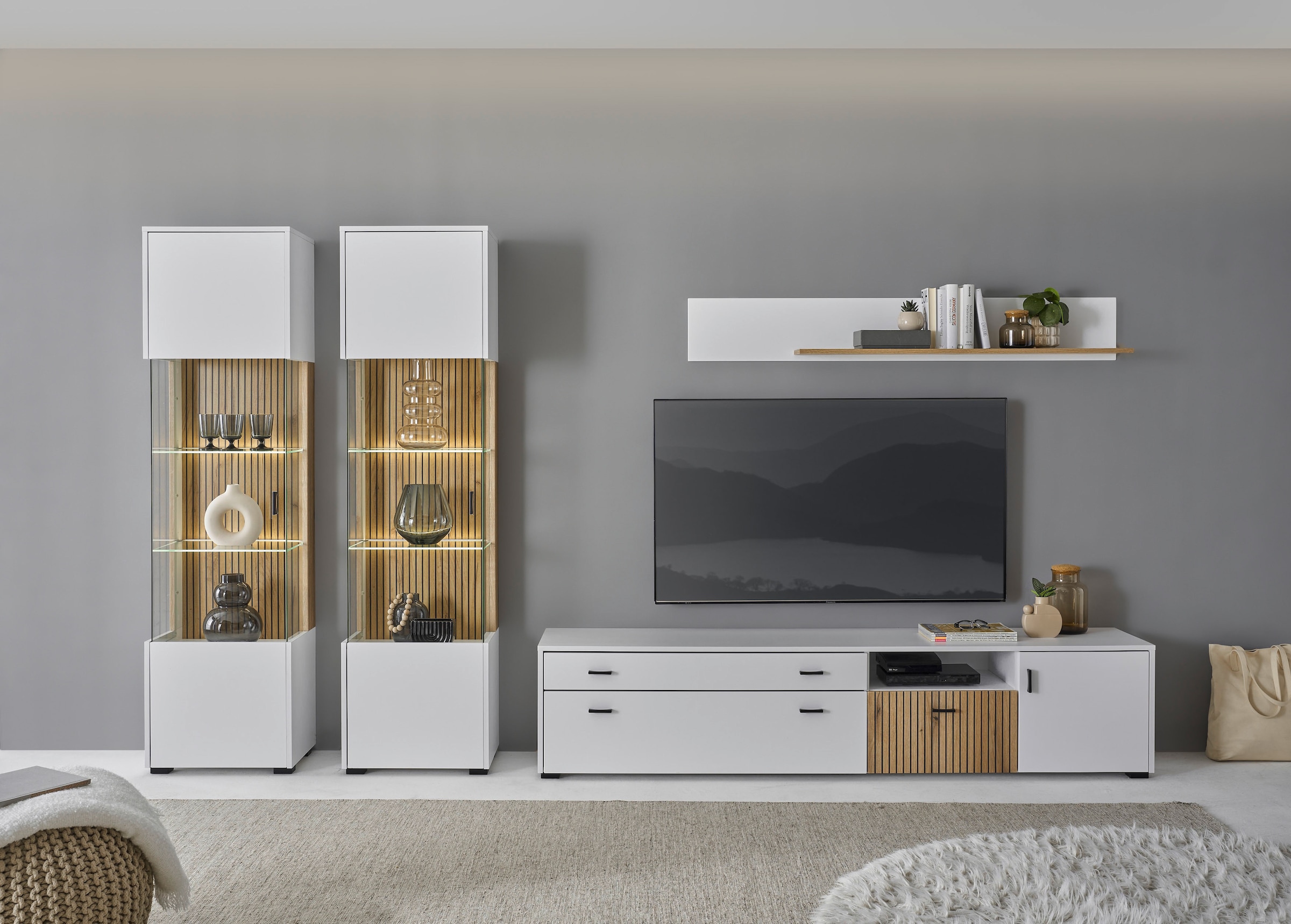 INOSIGN Wohnwand "HUDSON" Set, 4 Stk. tlg. mit moderner Rillenoptik, Griffe günstig online kaufen