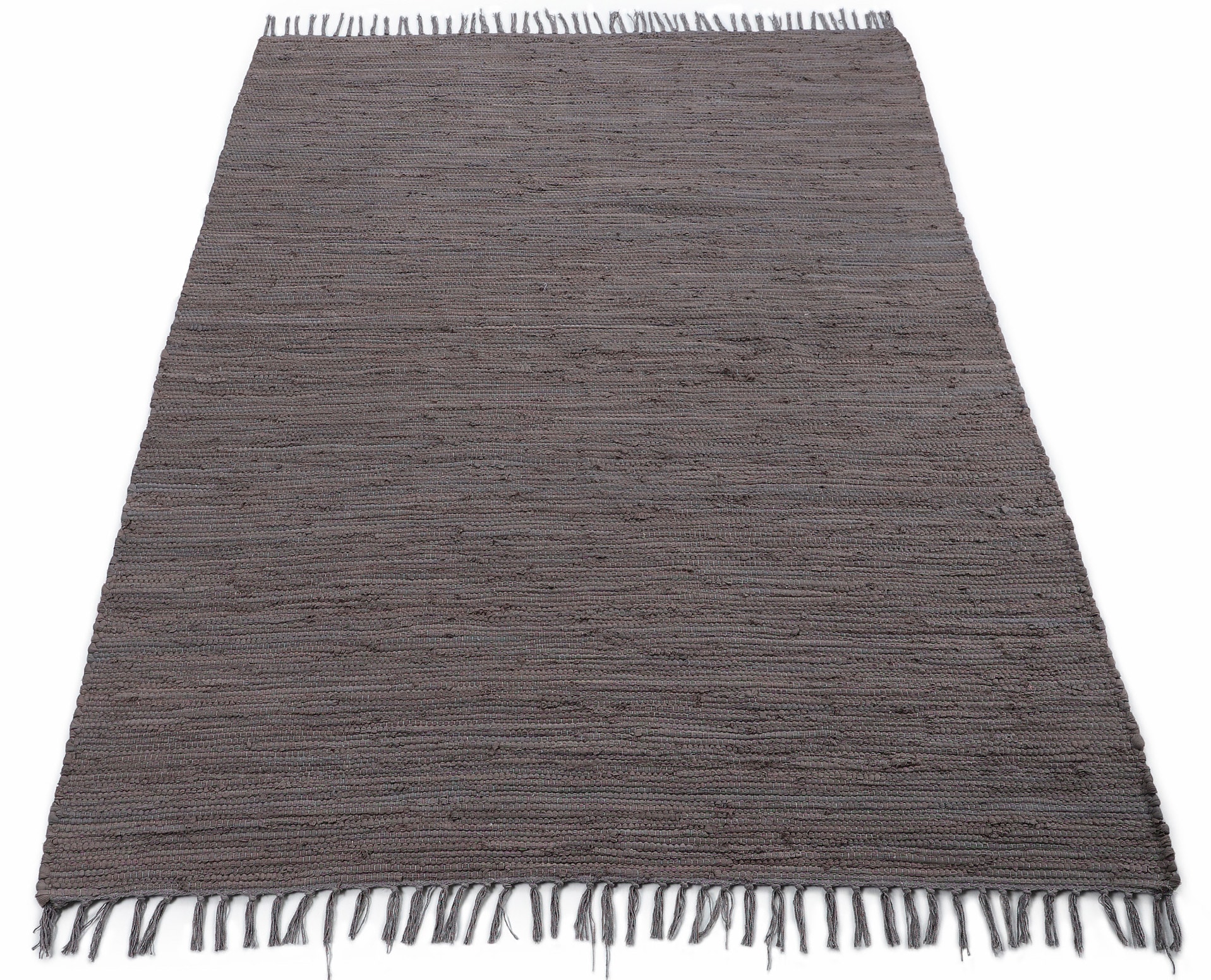 carpetfine Teppich »Kelim Chindi uni, auch als Läufer«, rechteckig, 5 mm Höhe, Wendeteppich, reine Baumwolle, handgewebt, Uni-Farben, mit Fransen