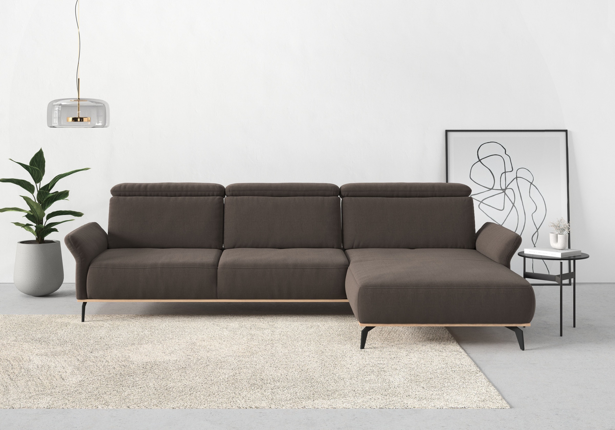 Ecksofa HOME AFFAIRE "Fjord L-Form", braun (nuss), B:324cm H:93cm T:184cm, 100% Polyester, Sofas, Ecksofa, massiv, wahlweise mit Armlehnfunktion, Kopf- Sitztiefenverstellung 2