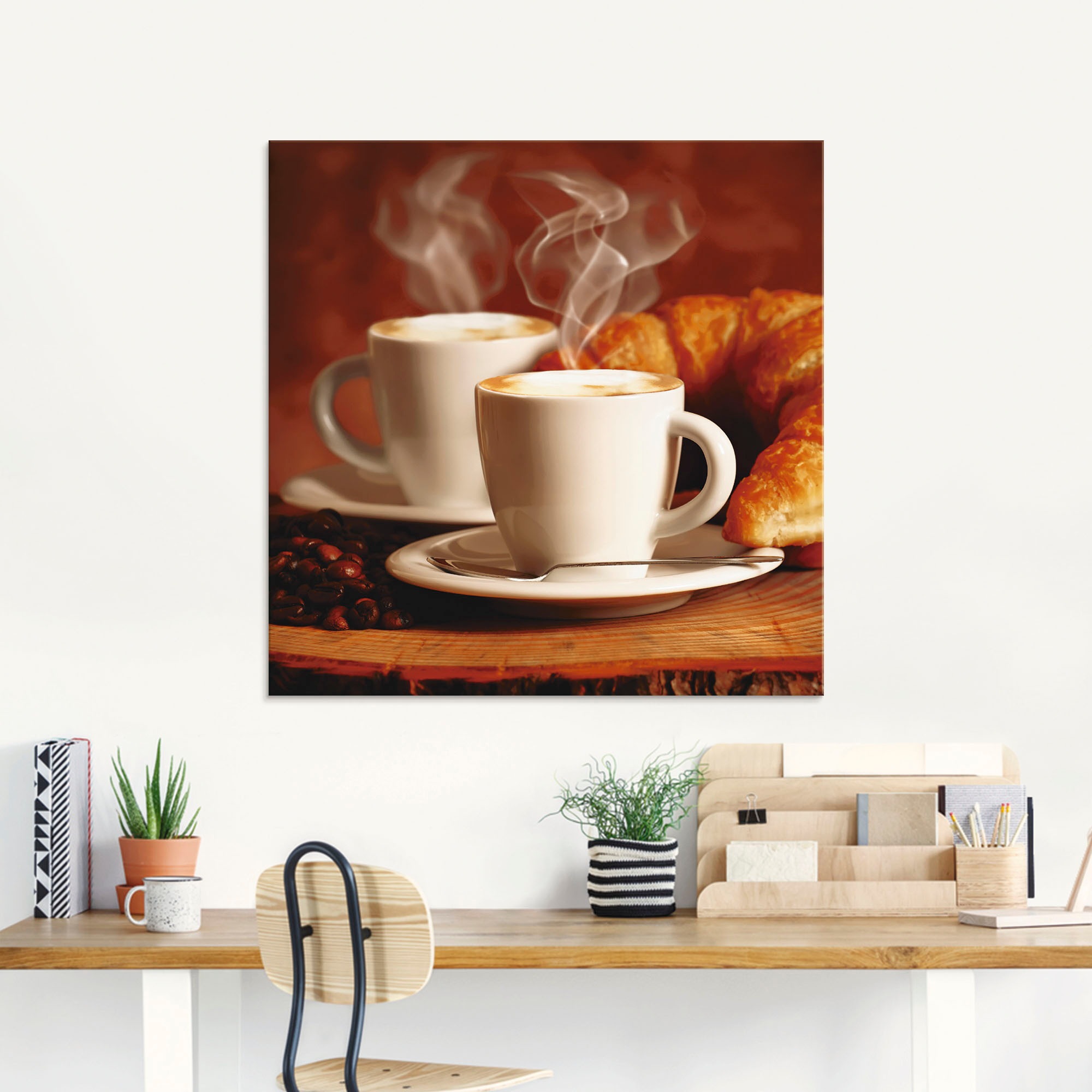Artland Glasbild "Dampfender Cappuccino und Croissant" Getränke 1 Stk. tlg. günstig online kaufen