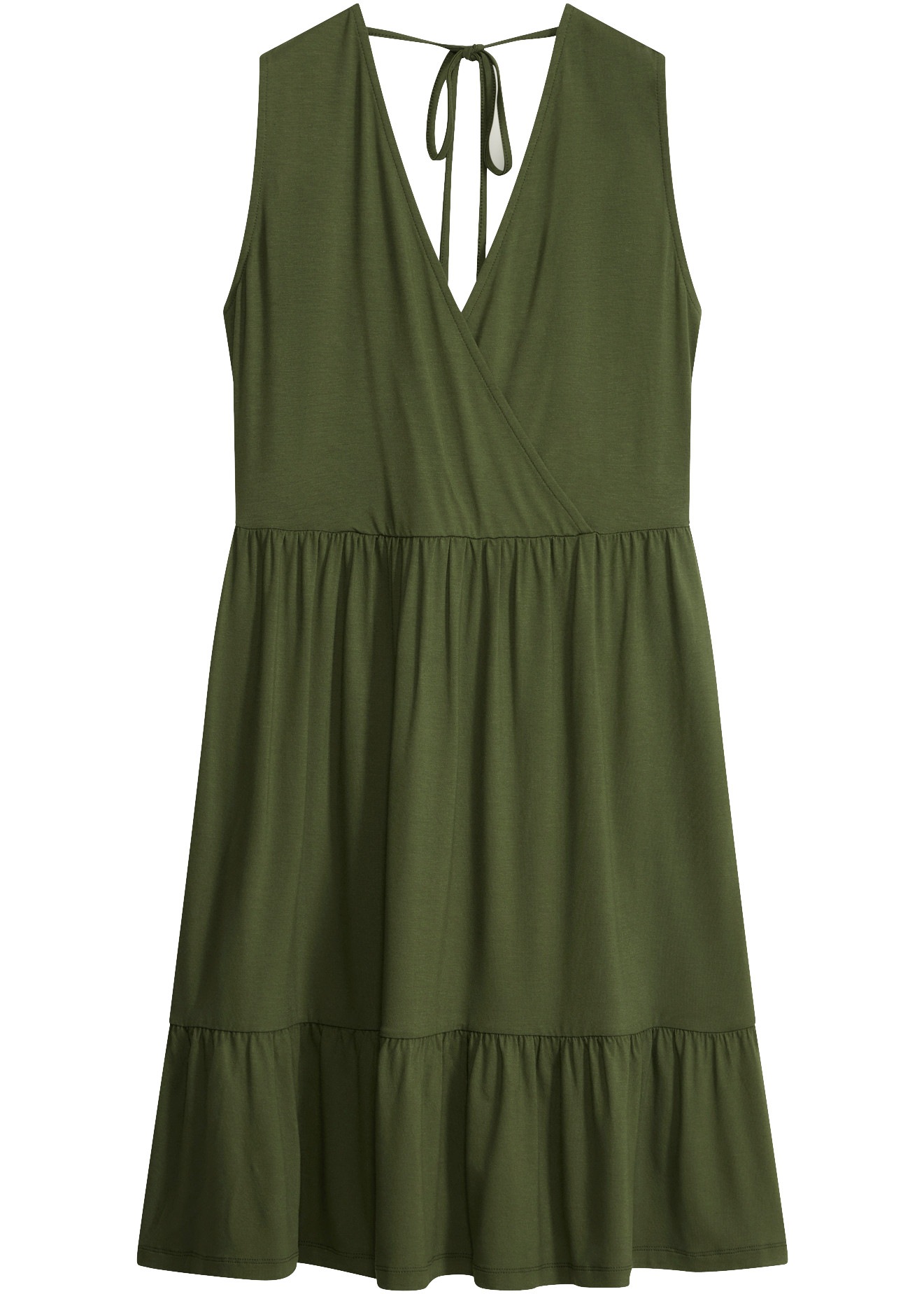 bonprix Jerseykleid für eleganten Look, ärmellos, ohne Kragen, A-Linie, mit Volant