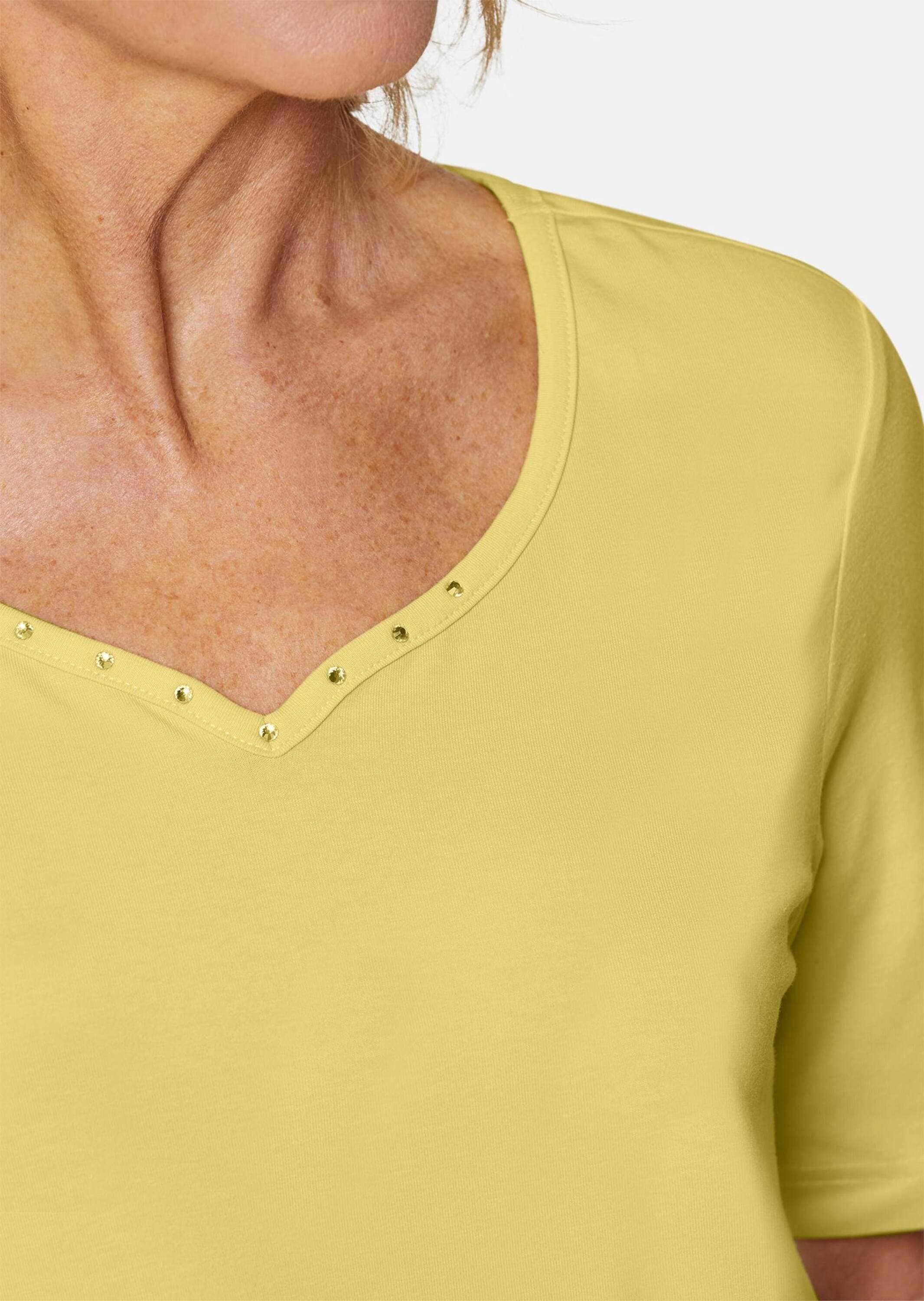 GOLDNER Langarm-Poloshirt »T-Shirt mit charmantem Ausschnitt und Schmucksteinchen«