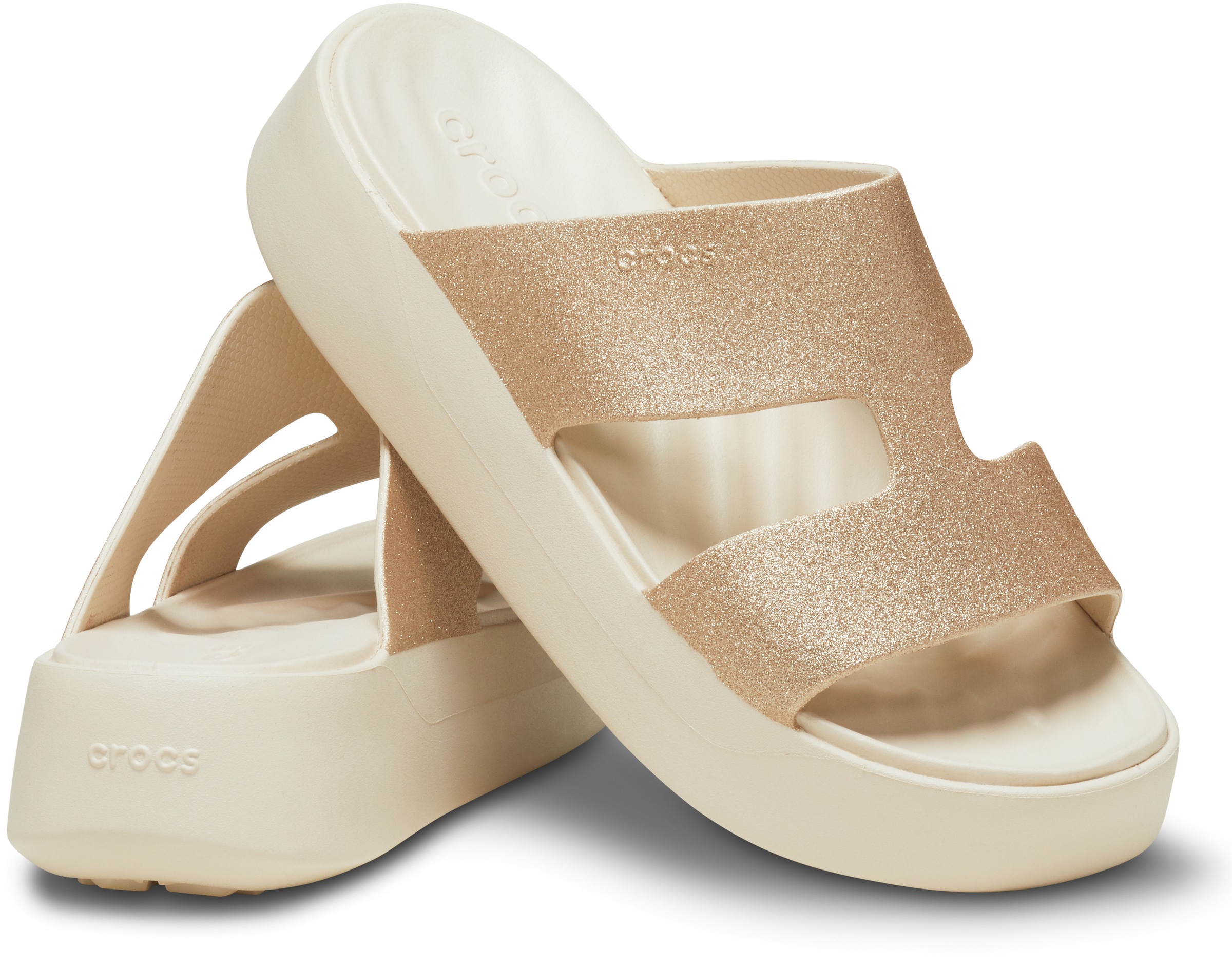 Crocs Pantolette »Getaway Platform Glitter H-Strap«, Plateau, Sommerschuh, Schlappen mit Glitzer