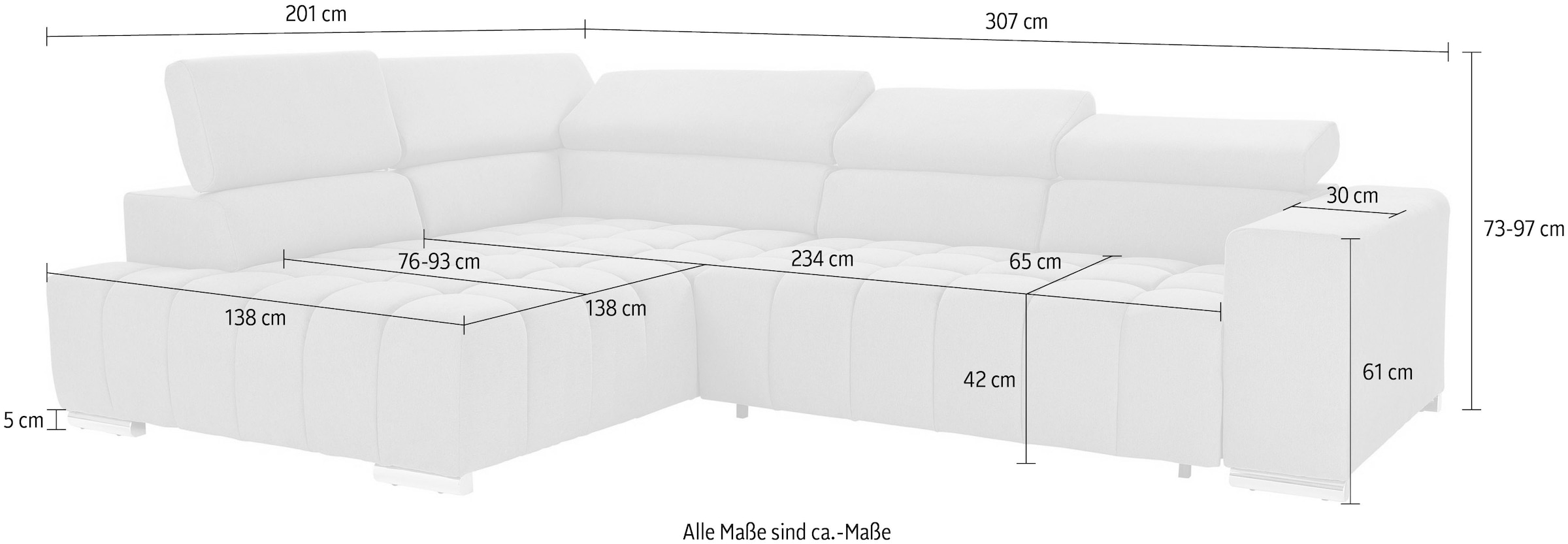 exxpo - sofa fashion Ecksofa Elias, L-Form, mit Kopf- bzw. Rückenverstellung, wahlweise mit Bettfunktion