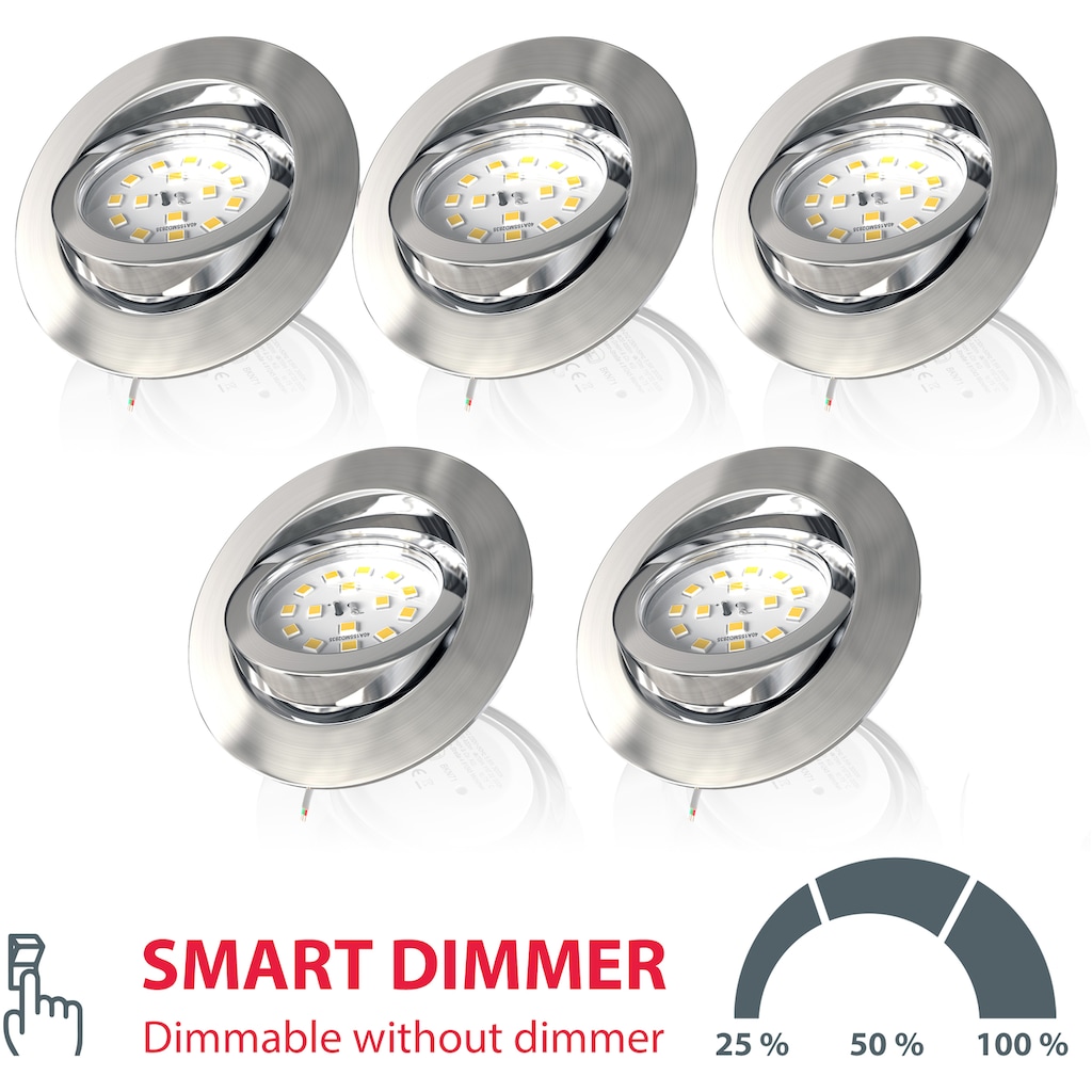 B.K.Licht LED Einbauleuchte, 5 flammig-flammig, LED Einbaustrahler, dimmbar, 3-stufig, Wandschalter, schwenkbar