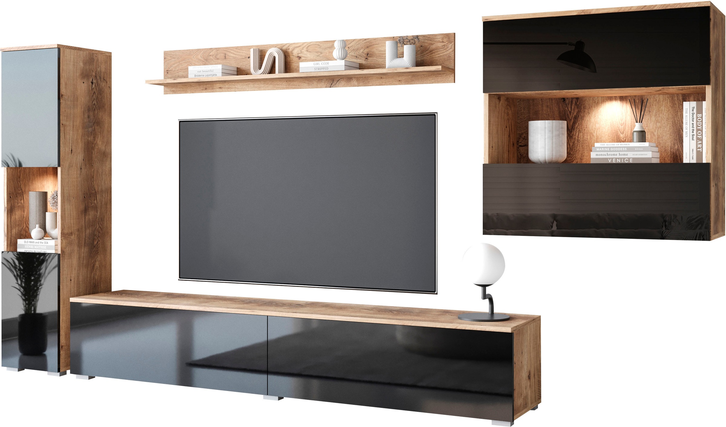 INOSIGN Wohnwand "PARIS, Vitrine Türanschlag links/rechts wechselbar", (Kom günstig online kaufen