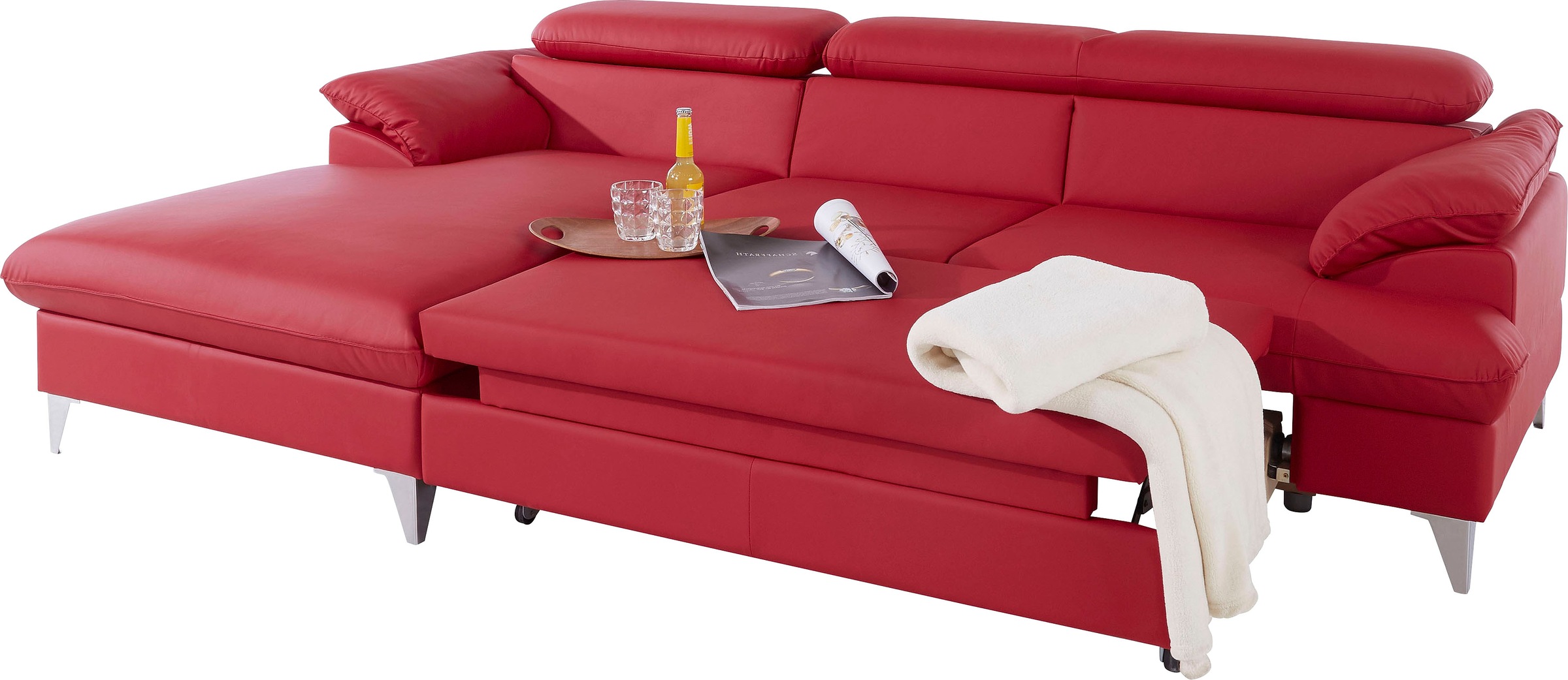 COTTA Polstergarnitur »Caluso L-Form«, (2 tlg.), Set bestehend aus: Ecksofa mit Kopfteilverstellung & Hocker