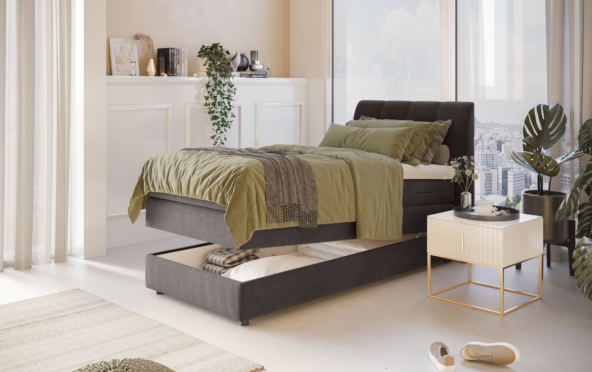 Home affaire Boxspringbett »Finja« besonders komfortable Liegehöhe, mit praktischem Bettkasten
