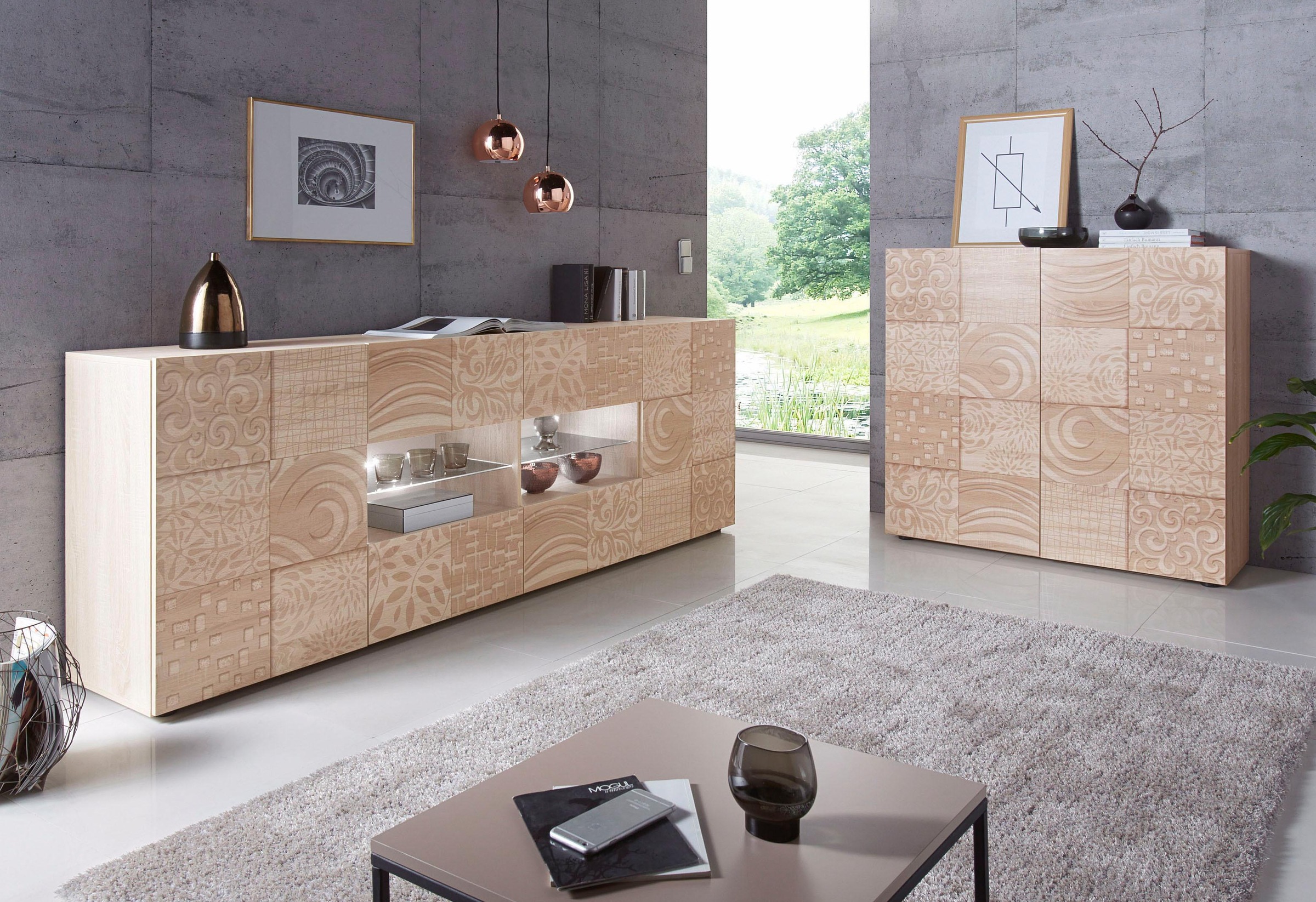 Home affaire Sideboard "Miro" Breite 241 cm mit dekorativem Siebdruck günstig online kaufen