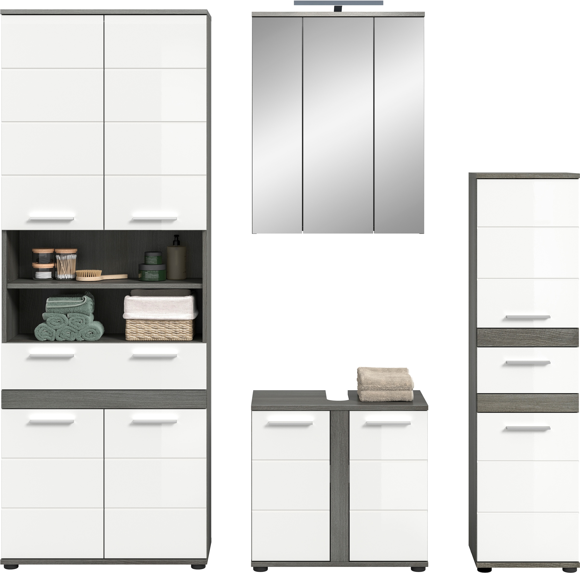 welltime Badmöbel-Set »LUCCA, 4-tlg. Badkombination, viel Stauraum, modernes Design« 4 Stk. tlg.