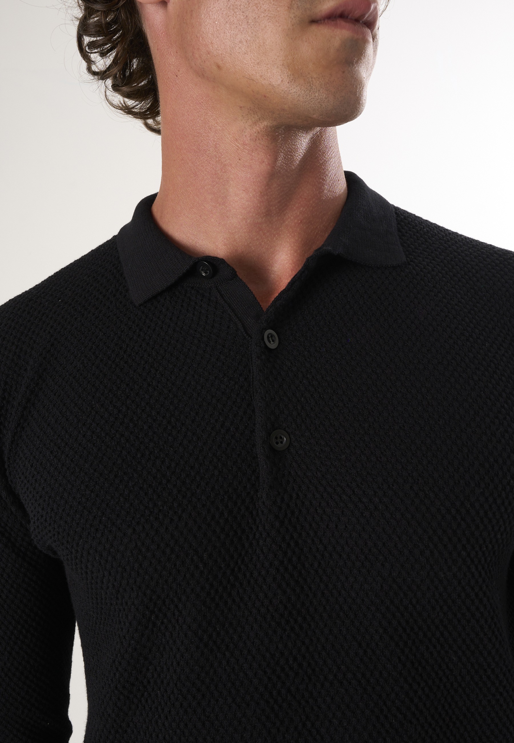 Felix Hardy Buttoned Polo Neck Knit Sweater Black L 2