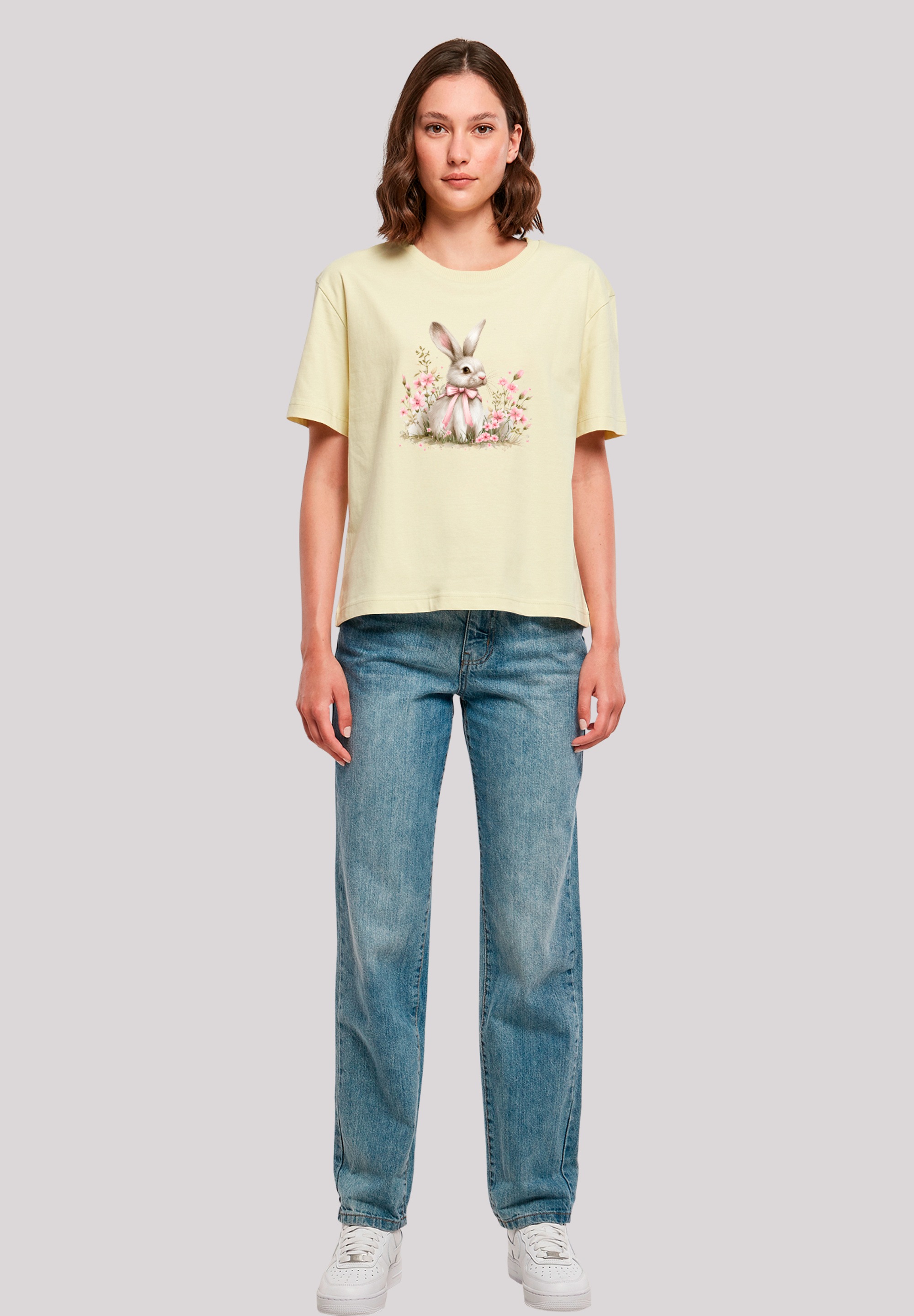 F4NT4STIC T-Shirt »Niedlicher Osterhase mit Blumen« Premium Qualität
