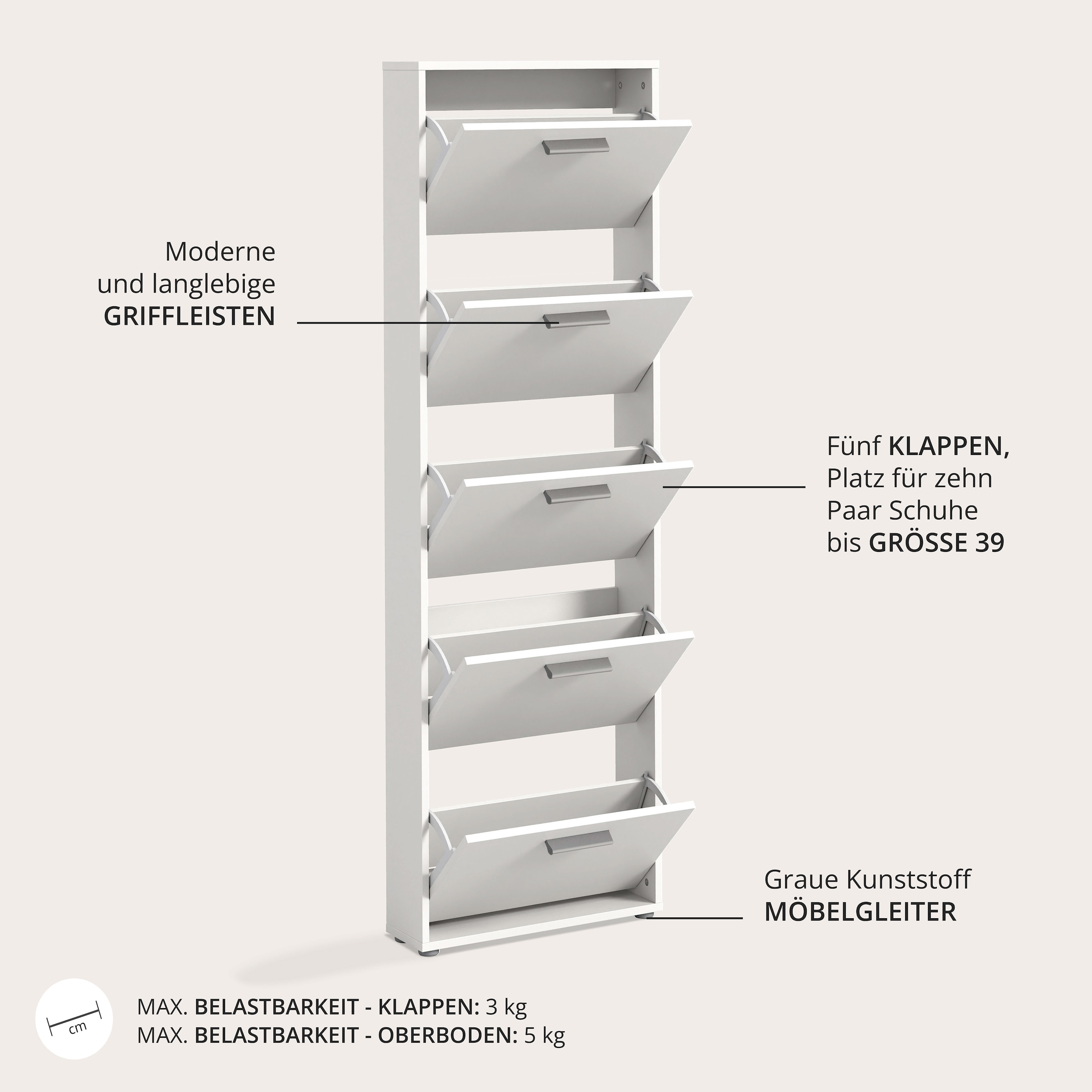 HBZ Schuhkommode »Sam Schuhkipper, Schuhschrank BxHxT 59x169x17 cm« 1 Stk. tlg. mit 5 Klappen