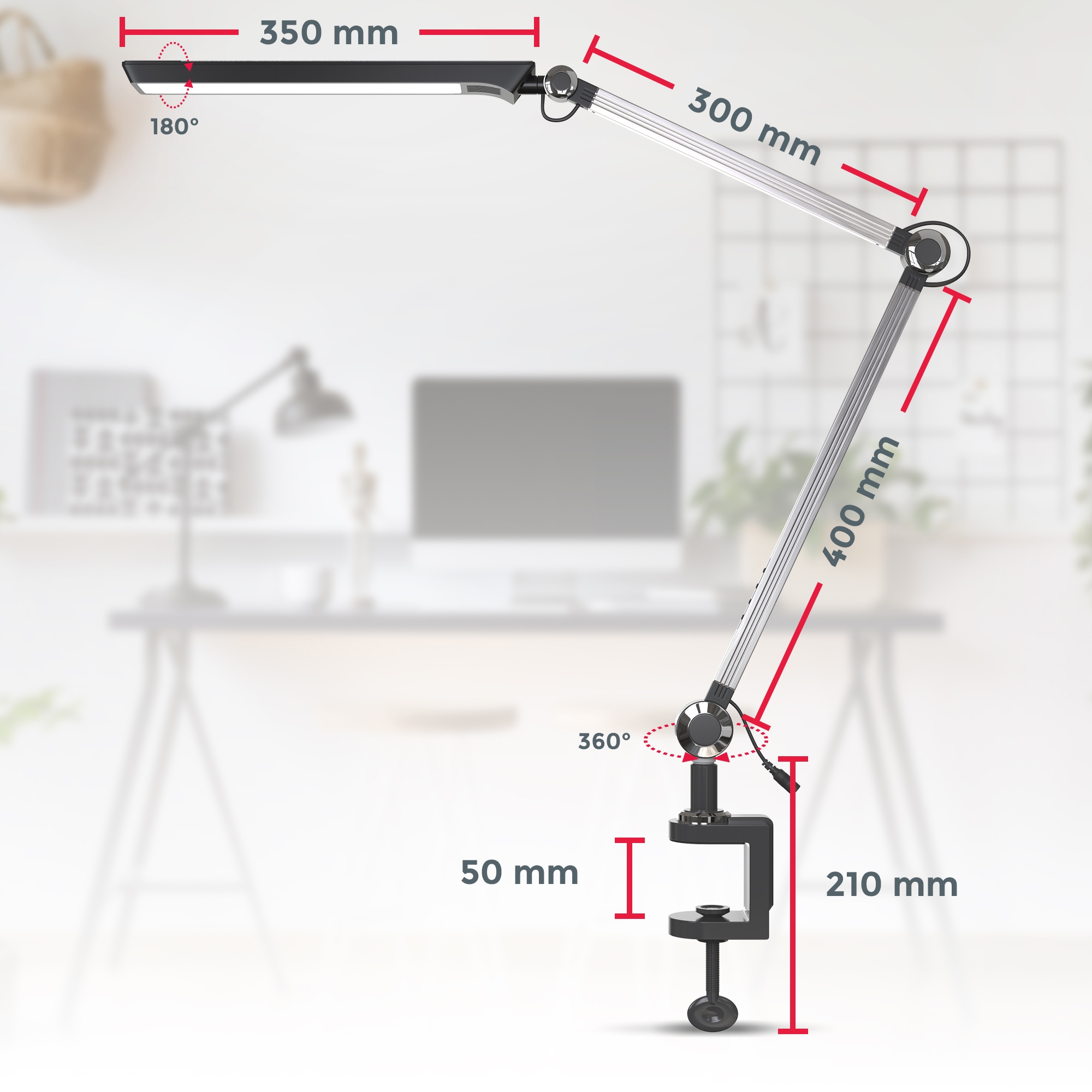 B.K.Licht Klemmleuchte, 1 flammig, Leuchtmittel LED-Modul | LED fest integriert, schwenkbar, Farbtemperatur einstellbar, CCT stufenlos dimmbar