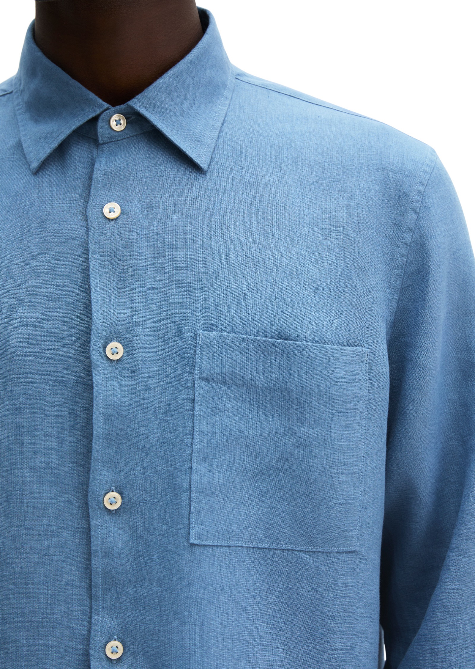 Langarmhemd MARC O'POLO "aus reinem Leinen", Herren, Gr. M, Normalgrößen, provincial blau, Obermaterial: 100% Leinen, unifarben, regular fit normal, Doppelmanschette, Hemden 10