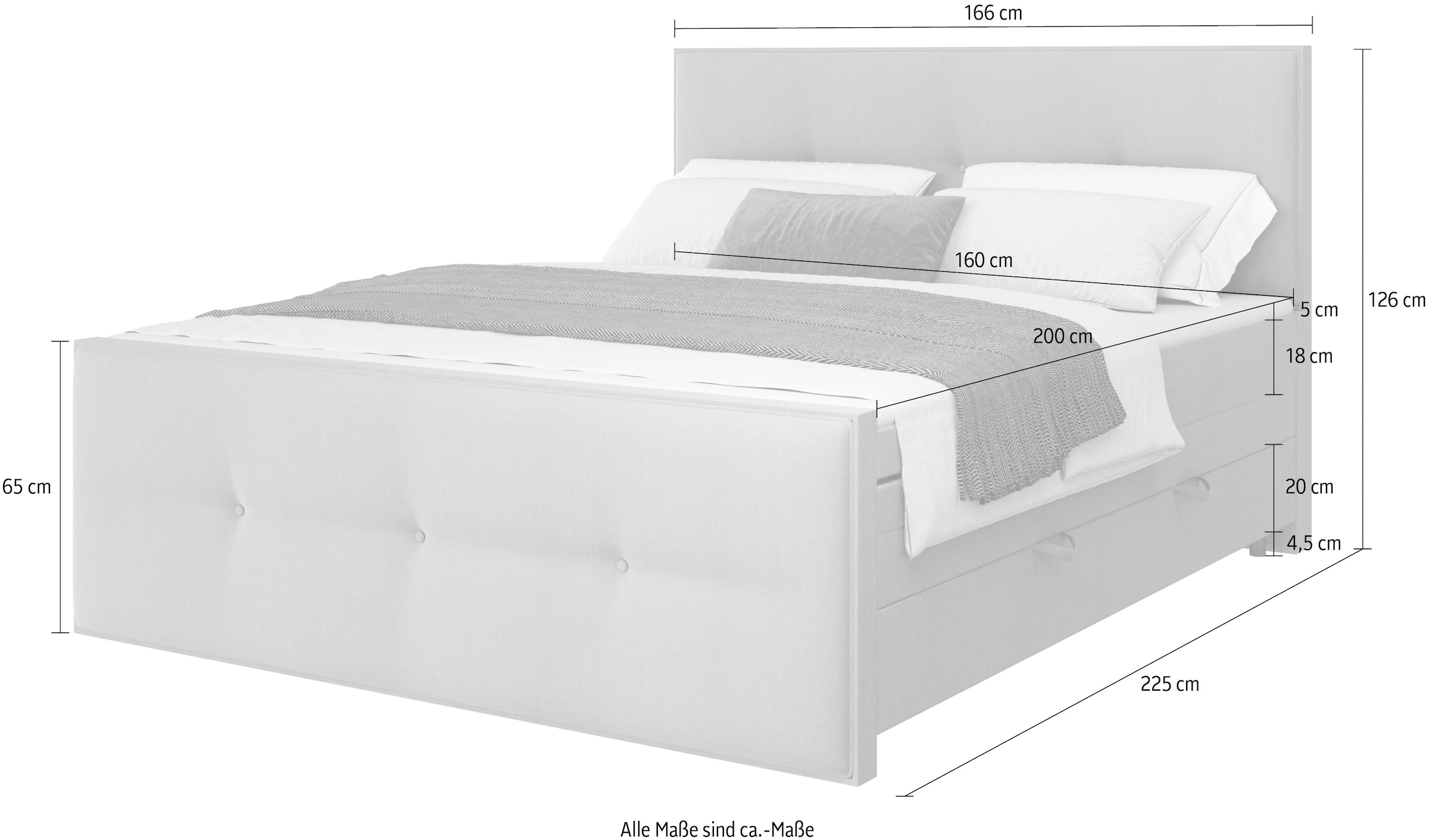 FORTE Boxspringbett »Eve inkl. zwei Bettkästen und Kaltschaum Topper«, und einer 7-Zonen-Tonnentaschen-Federkernmatratze (H3)