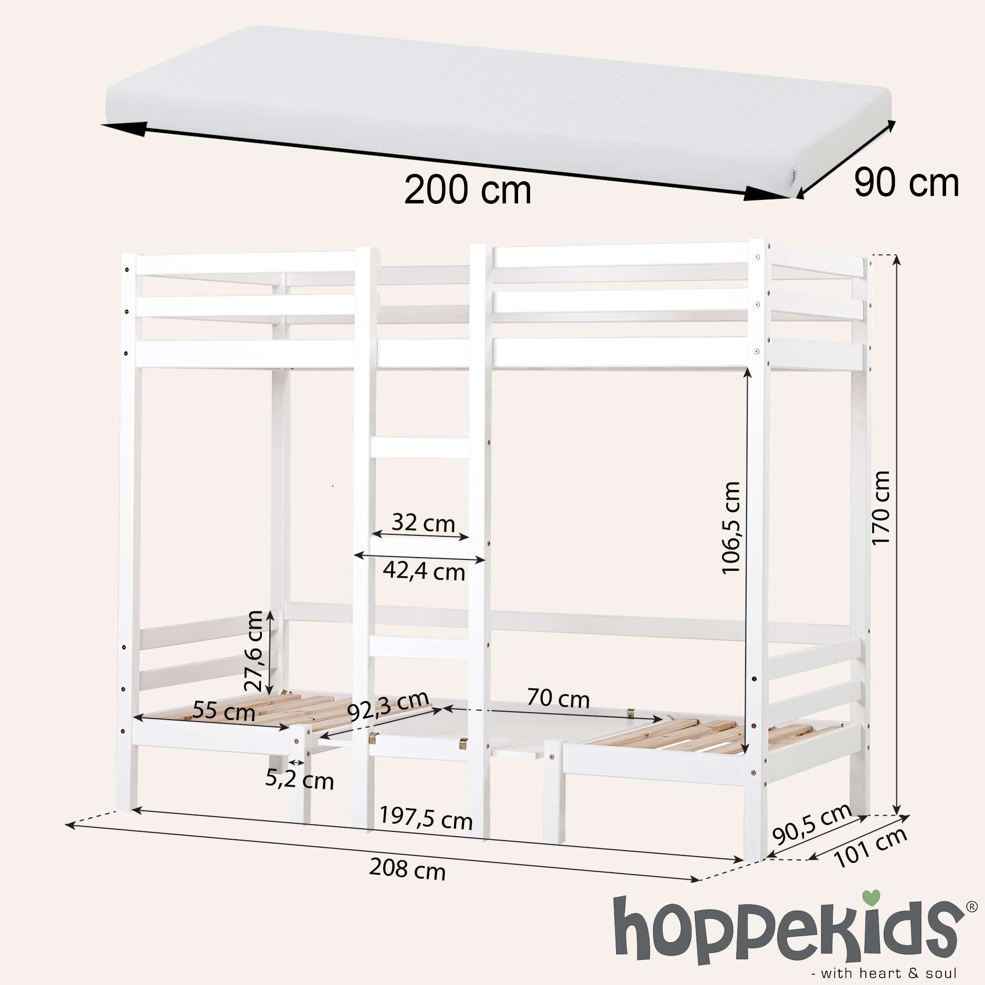 Hoppekids Etagenbett »ECO Dream JUMBO Hochbett B/T/H 101/208/170 cm, umbaubar zum Etagenbett«, Kissen-Set in Pink, Blau oder Schwarz für Sitzgruppe inkl. Tisch
