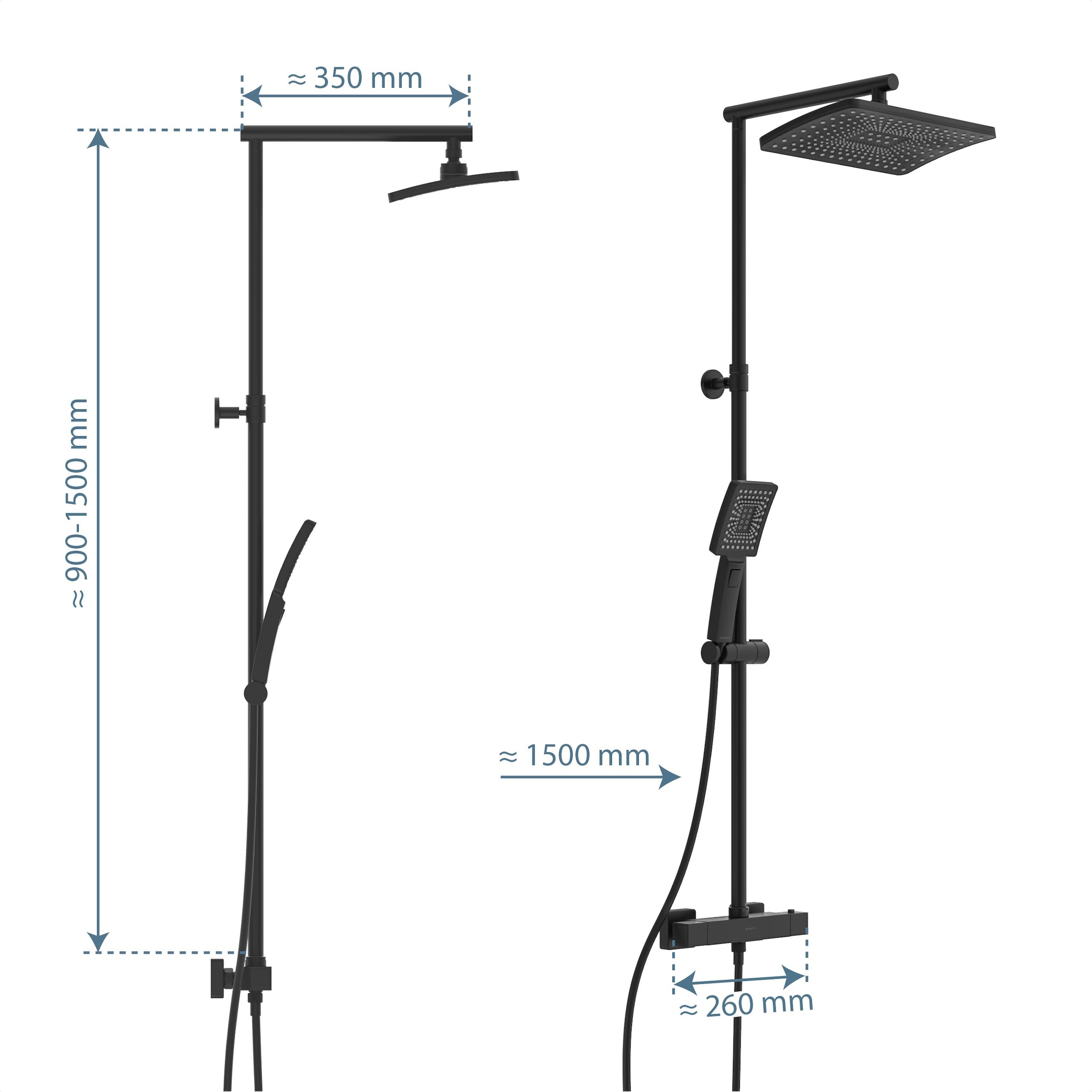 Schütte Duschbrause »TRENTO«, (Set), mit Thermostatarmatur, 3-fach verstellbar, Antikalk-Noppen