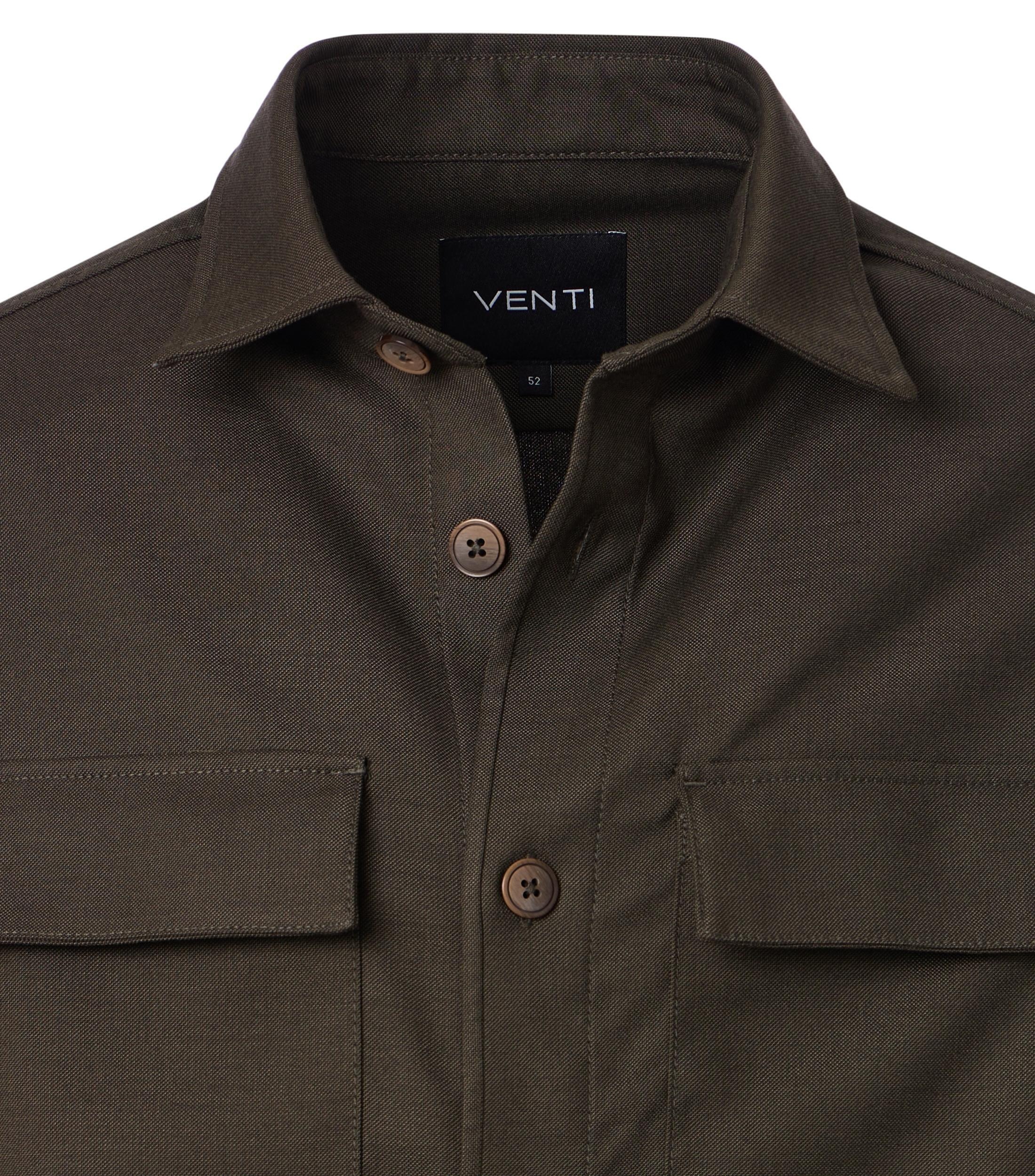 Langarmhemd VENTI "VENTI Hemdjacke uni", Herren, Gr. 56, Normalgrößen, dunkelgrün, 81% Polyester, 17% Viskose, 2% Elasthan, unifarben, lässig geschnitten, Hemden 2