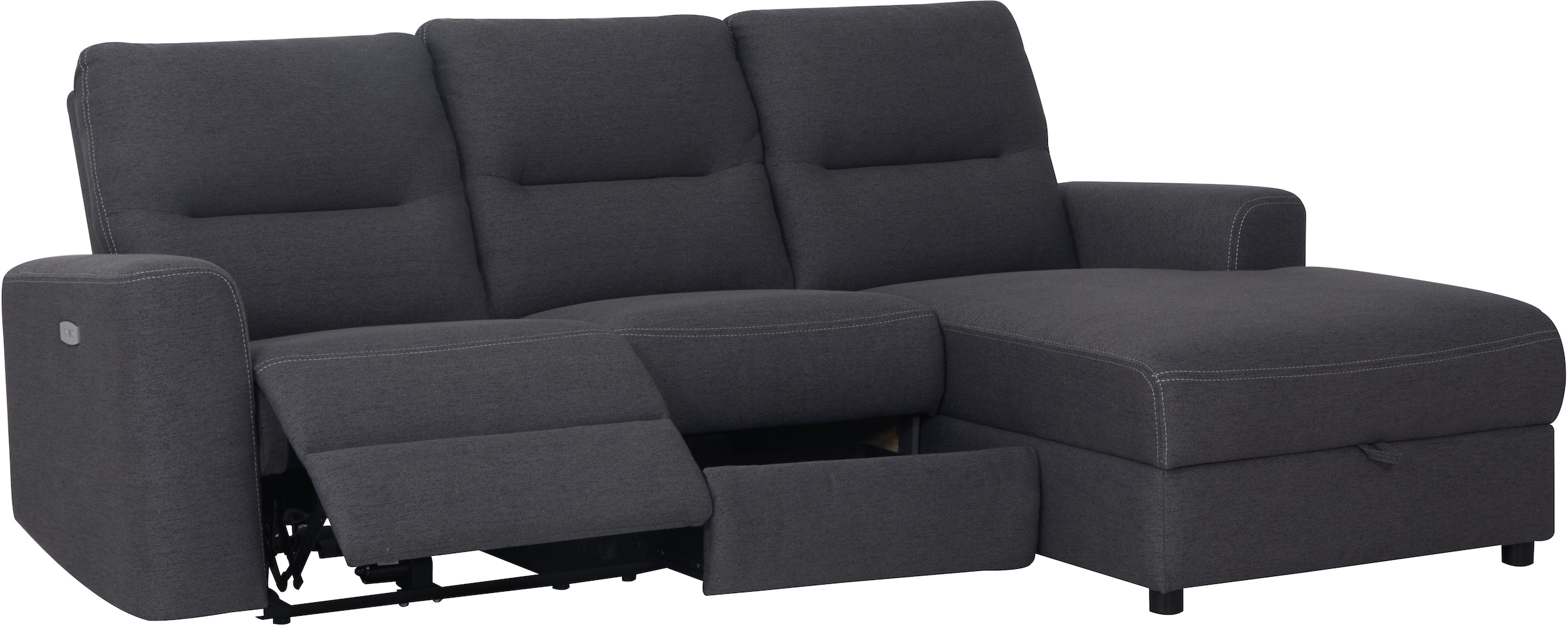 Home affaire Ecksofa »VENOIR, L-Form, 250 cm, manuelle u. elektrische Funktion (m. USB A/C)«, Stauraum unter der Recamiere, 2. Staufach, Federkern